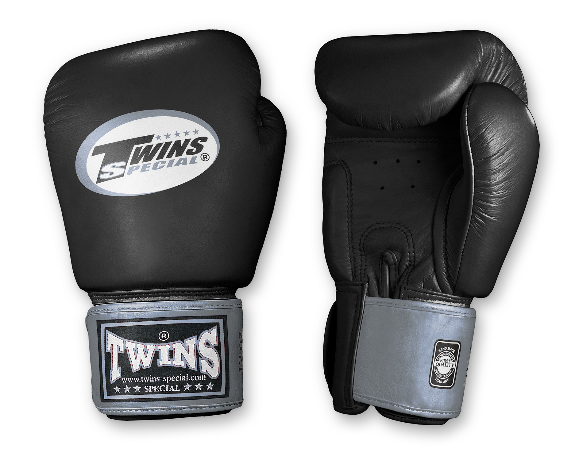 TWINS Boxing Gloves- Dual Color- 2025 Special Edition- Classic Tones- Premium Leather w/ Velcro - Black Fist, Silver, Gold, White Wrist