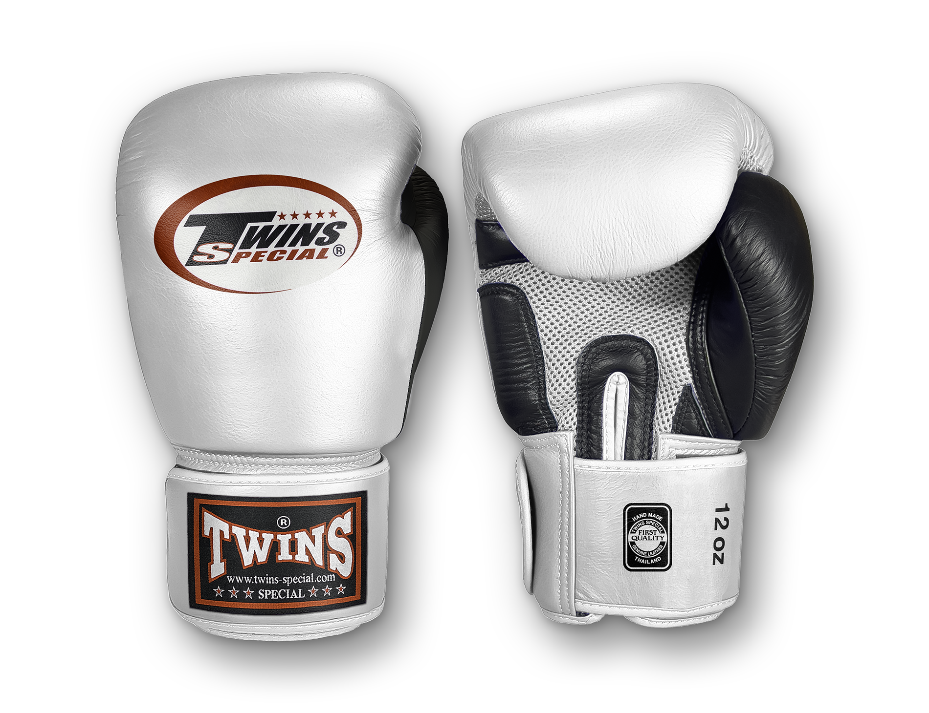 TWINS Boxing Gloves - Dual Color - Air Palm - Velcro - Black, White