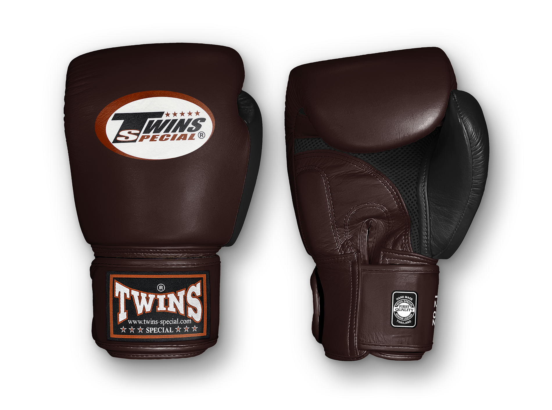 TWINS Boxing Gloves Air Velcro- Premium Leather - Black and Maroon, Dark Brown, Navy, Green, Purple