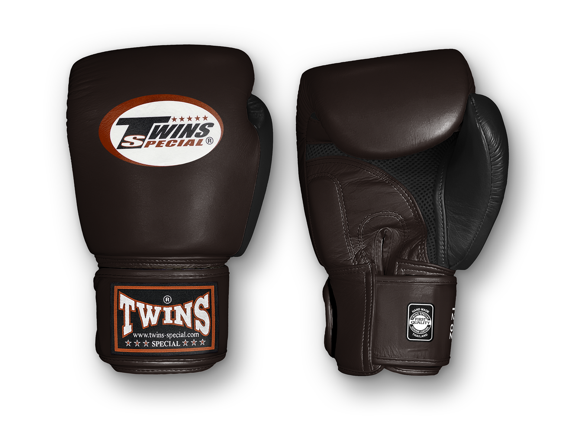 TWINS Boxing Gloves Air Velcro- Premium Leather - Black and Maroon, Dark Brown, Navy, Green, Purple