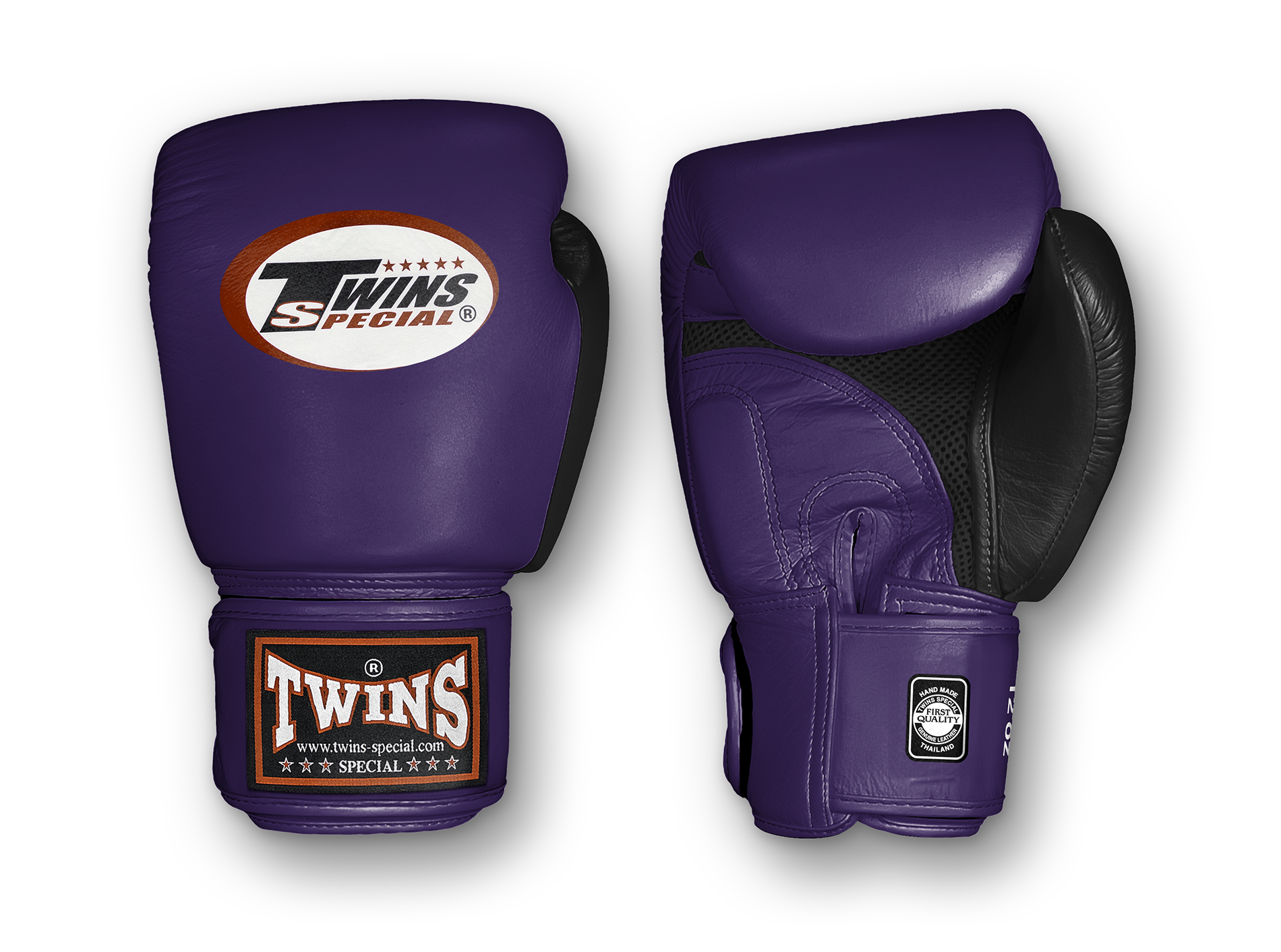 TWINS Boxing Gloves Air Velcro- Premium Leather - Black and Maroon, Dark Brown, Navy, Green, Purple