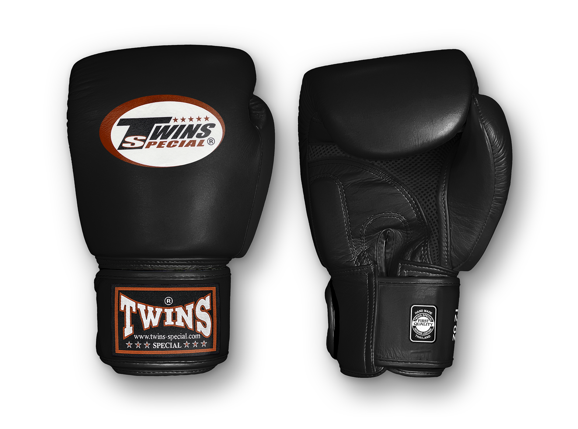 TWINS Boxing Gloves Air Velcro- Premium Leather - Black and Silver, Gold, Black, Dark Red