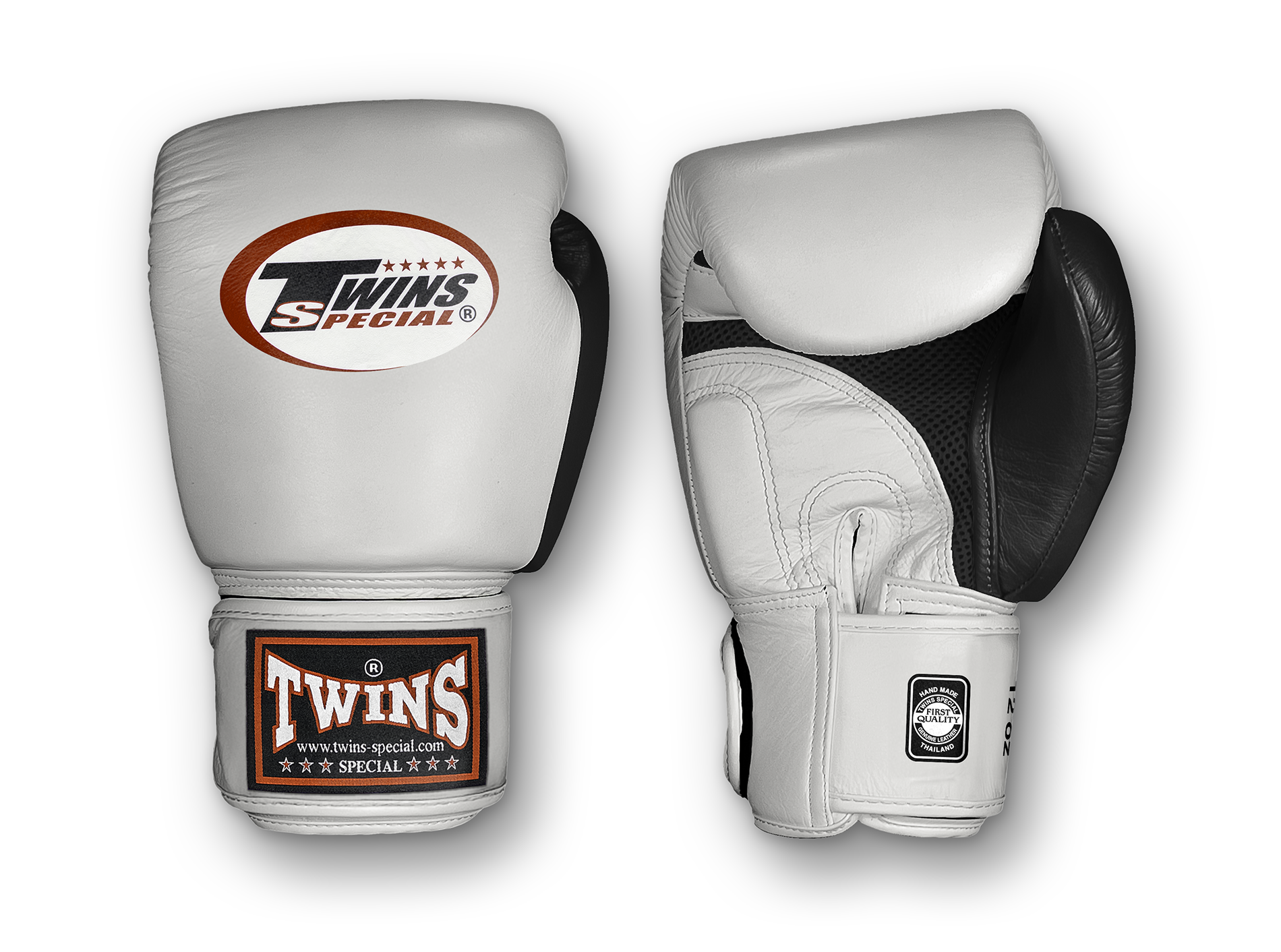 TWINS Boxing Gloves Air Velcro- Premium Leather - Black and Silver, Gold, Black, Dark Red