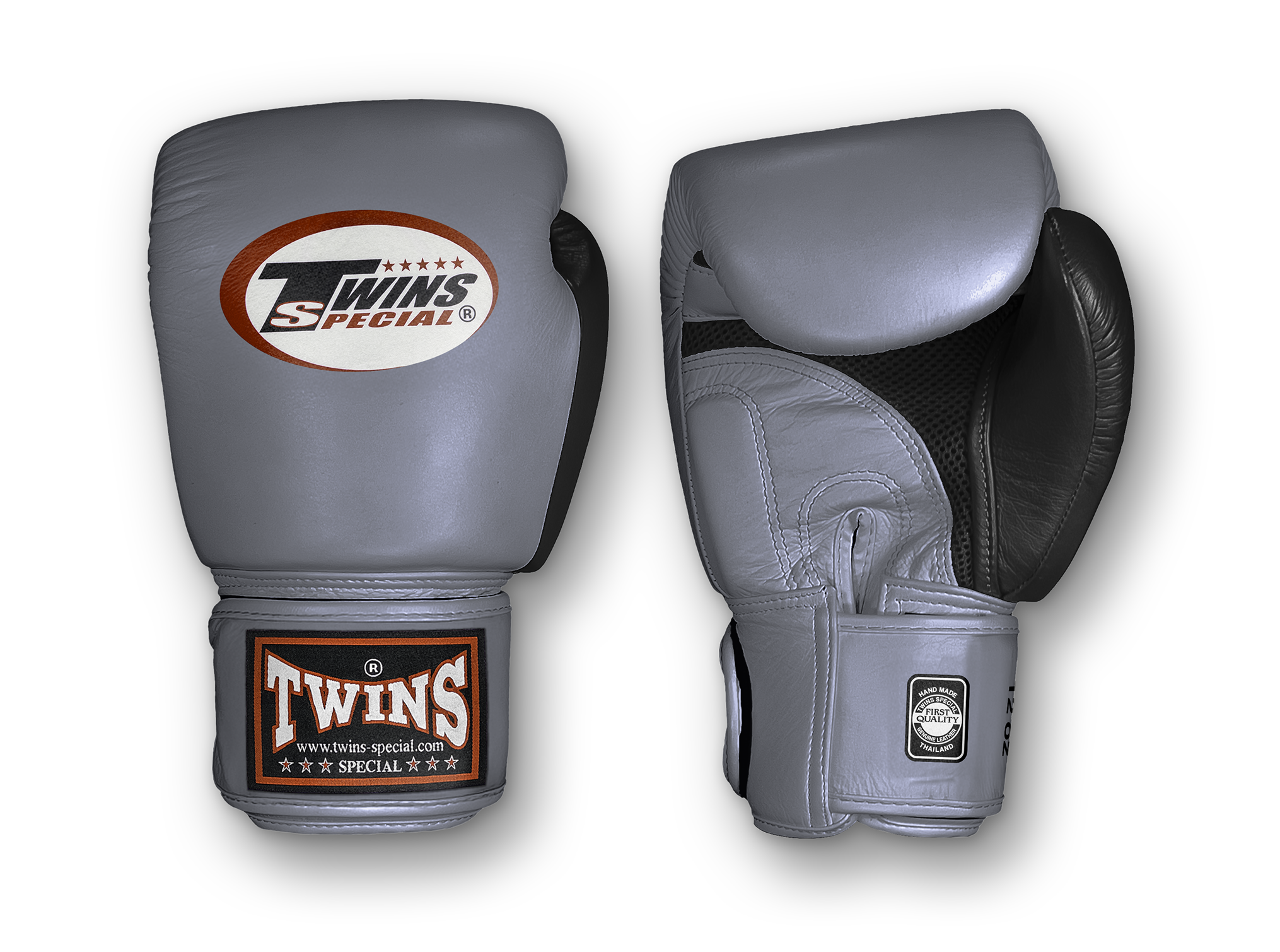 TWINS Boxing Gloves Air Velcro- Premium Leather - Black and Silver, Gold, Black, Dark Red