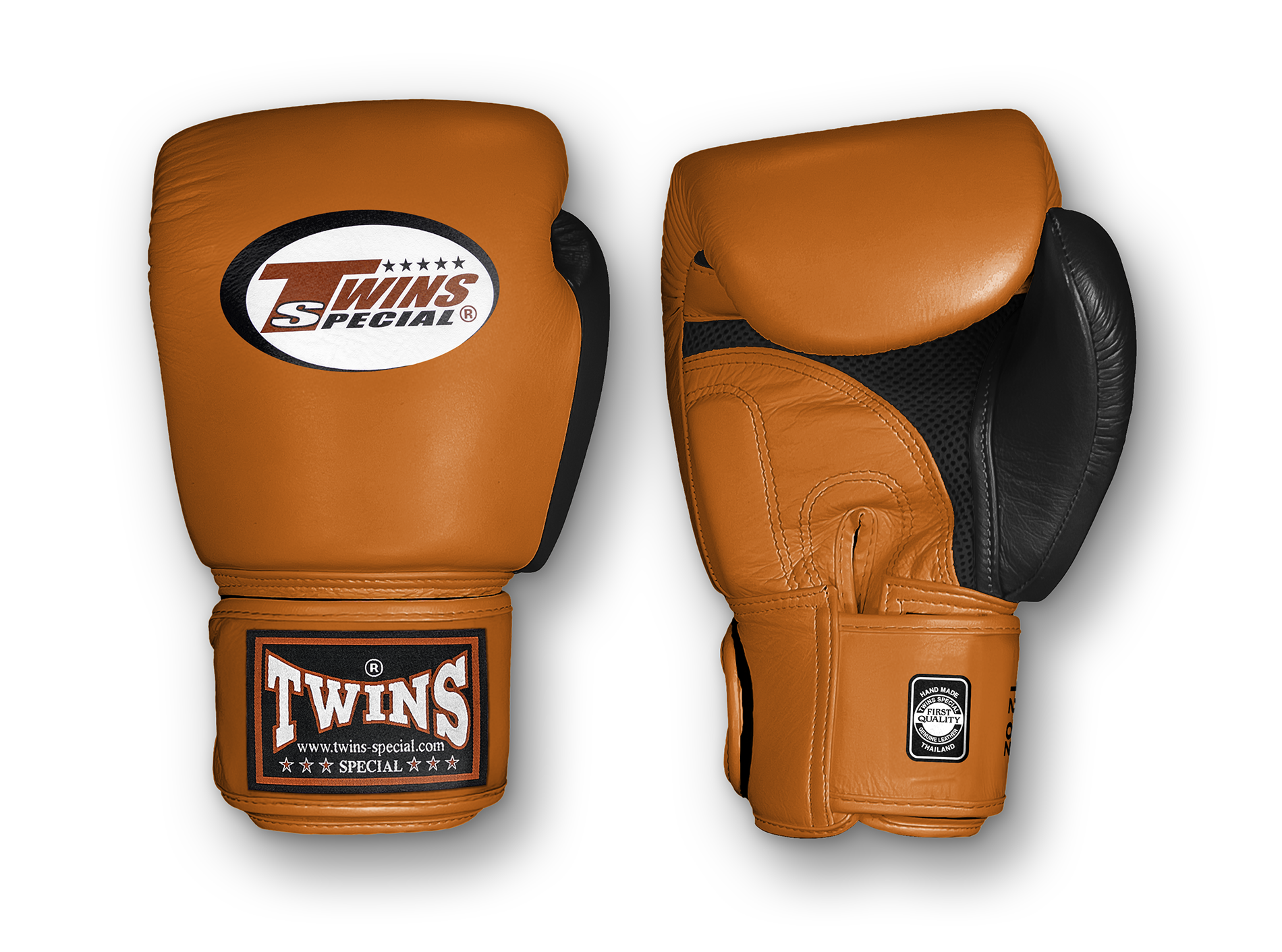 TWINS Boxing Gloves Air Velcro- Premium Leather - Black and Orange, Yellow, Light Blue, Pink, Olive