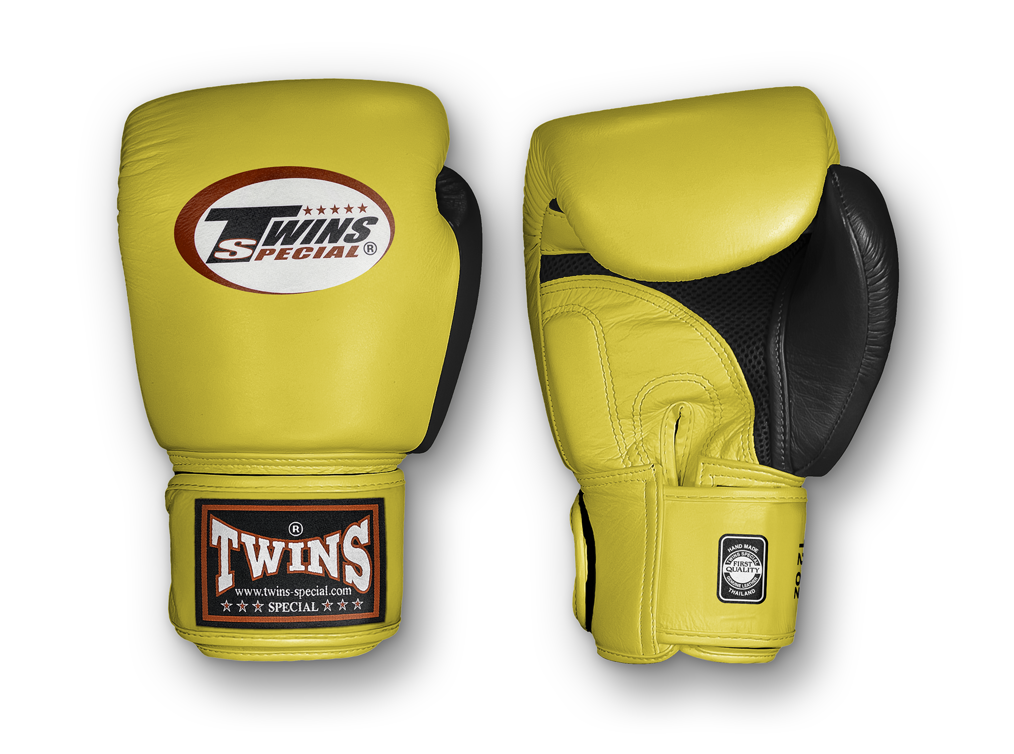 TWINS Boxing Gloves Air Velcro- Premium Leather - Black and Orange, Yellow, Light Blue, Pink, Olive