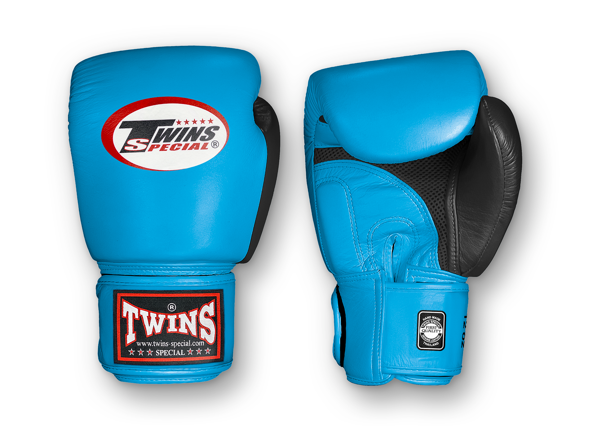TWINS Boxing Gloves Air Velcro- Premium Leather - Black and Orange, Yellow, Light Blue, Pink, Olive