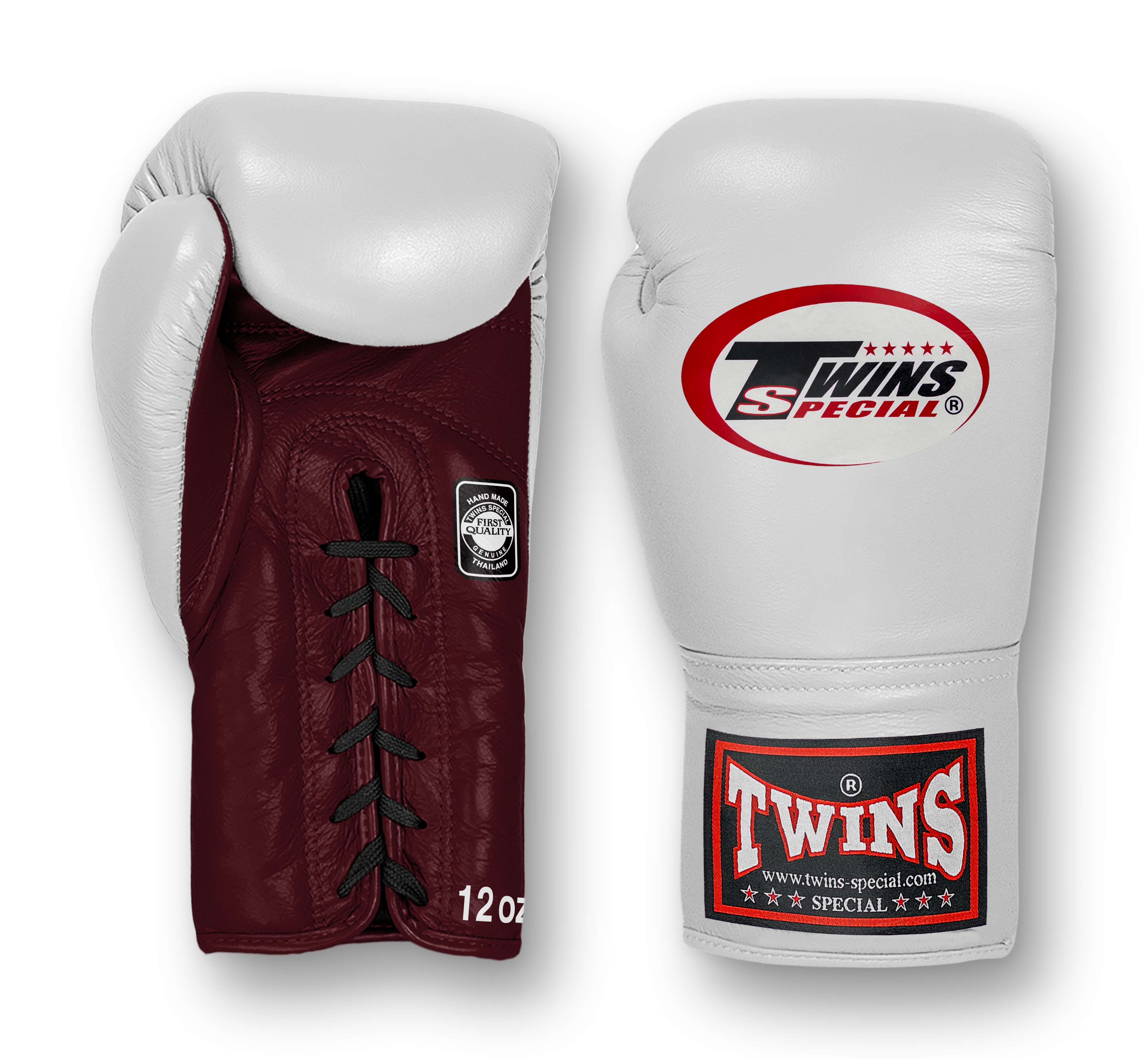 TWINS Boxing Gloves- Dual Bold Colors- Premium Leather w/ Laceup- White Fist-  Dark Green, Maroon, Purple, Dark Red, Dark Brown, Navy Blue