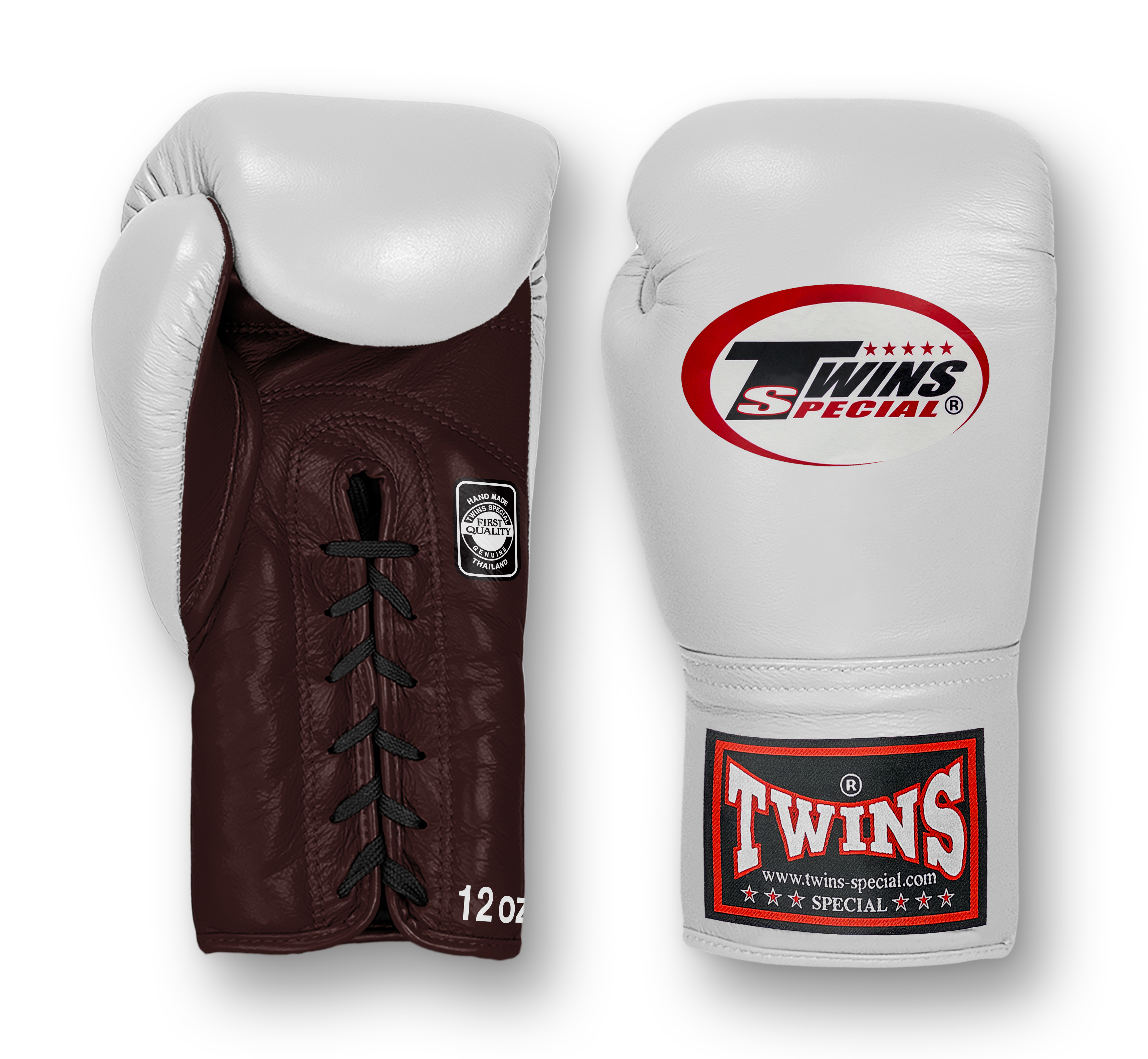 TWINS Boxing Gloves- Dual Bold Colors- Premium Leather w/ Laceup- White Fist-  Dark Green, Maroon, Purple, Dark Red, Dark Brown, Navy Blue
