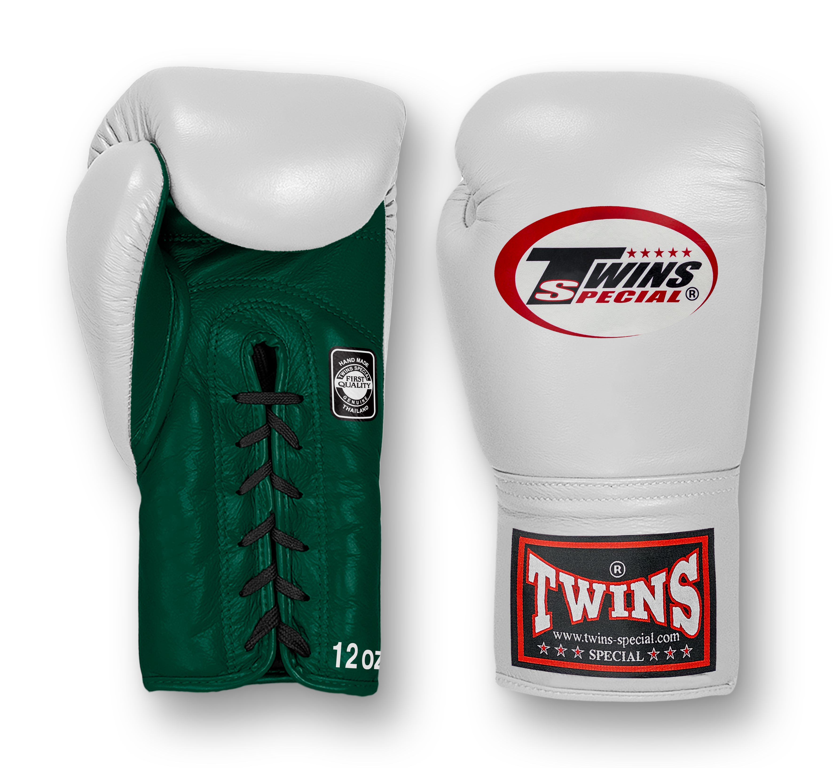 TWINS Boxing Gloves- Dual Bold Colors- Premium Leather w/ Laceup- White Fist-  Dark Green, Maroon, Purple, Dark Red, Dark Brown, Navy Blue