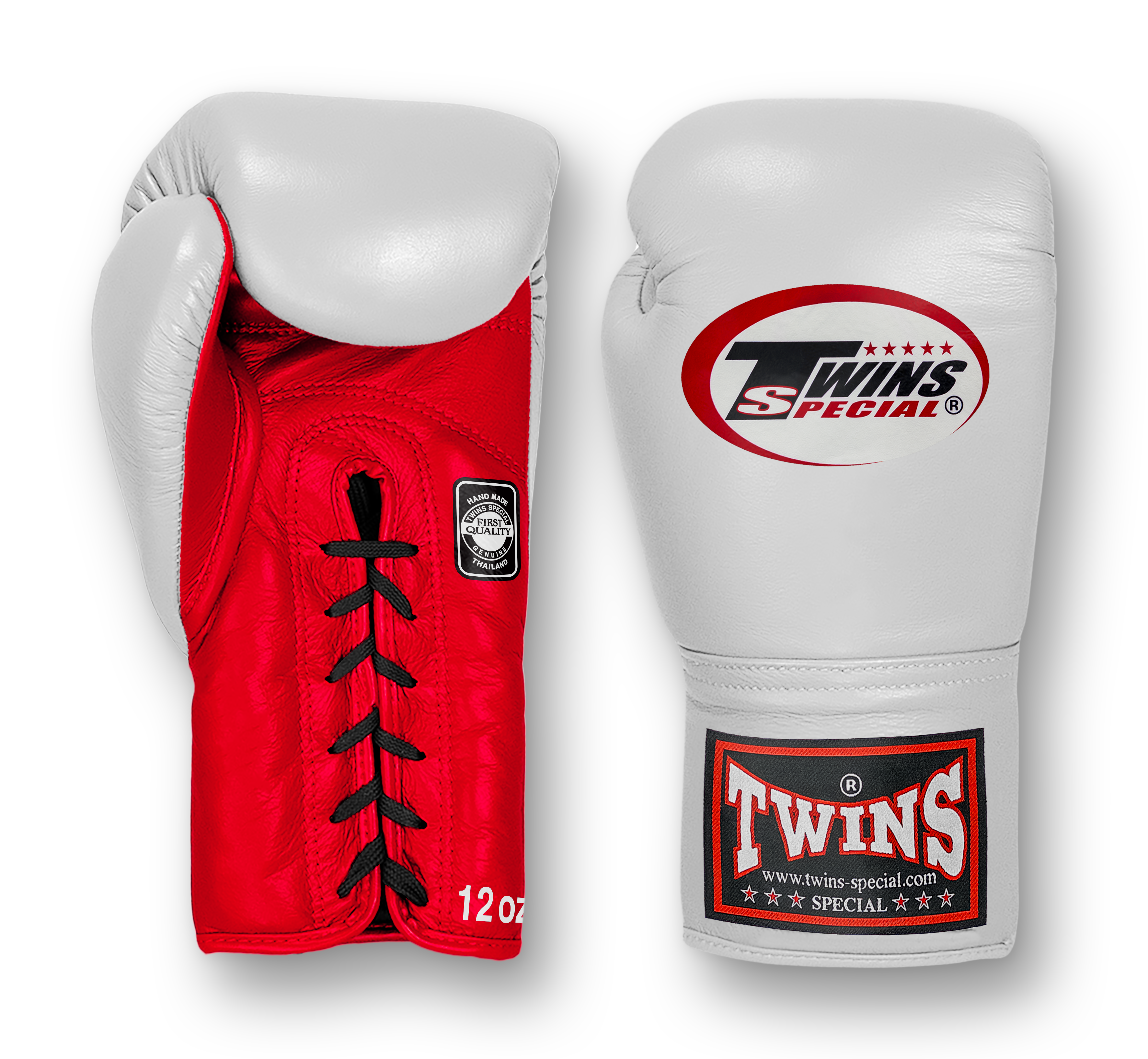 TWINS Boxing Gloves- Dual Bold Colors- Premium Leather w/ Laceup- White Fist- Red, Blue, Brown, Orange, Lavender