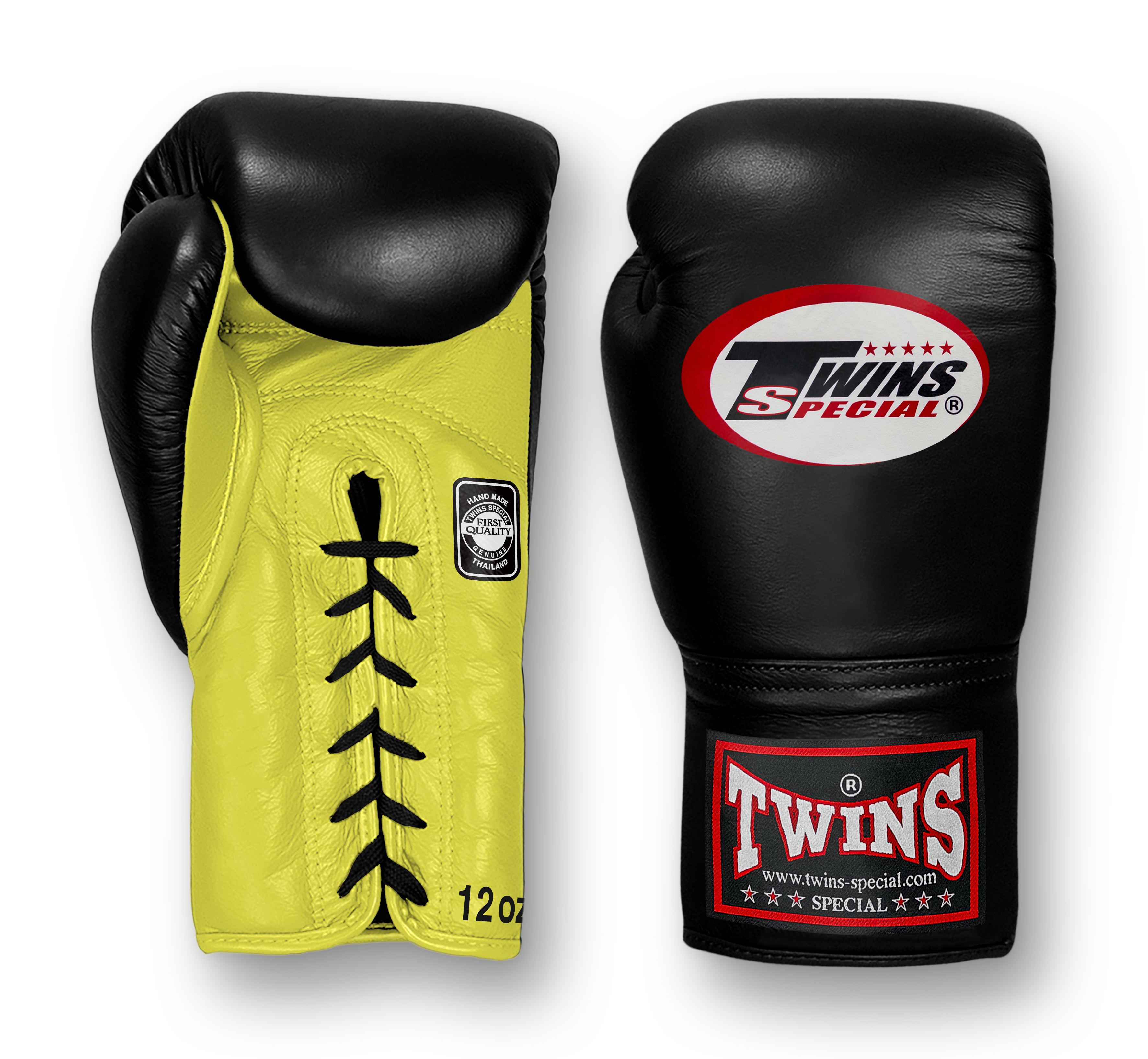 TWINS Boxing Gloves- Dual Bold Colors- Premium Leather w/ Laceup- Black Fist- Olive Green, Bright Yellow, Pastel Pink, Pastel Blue Palm
