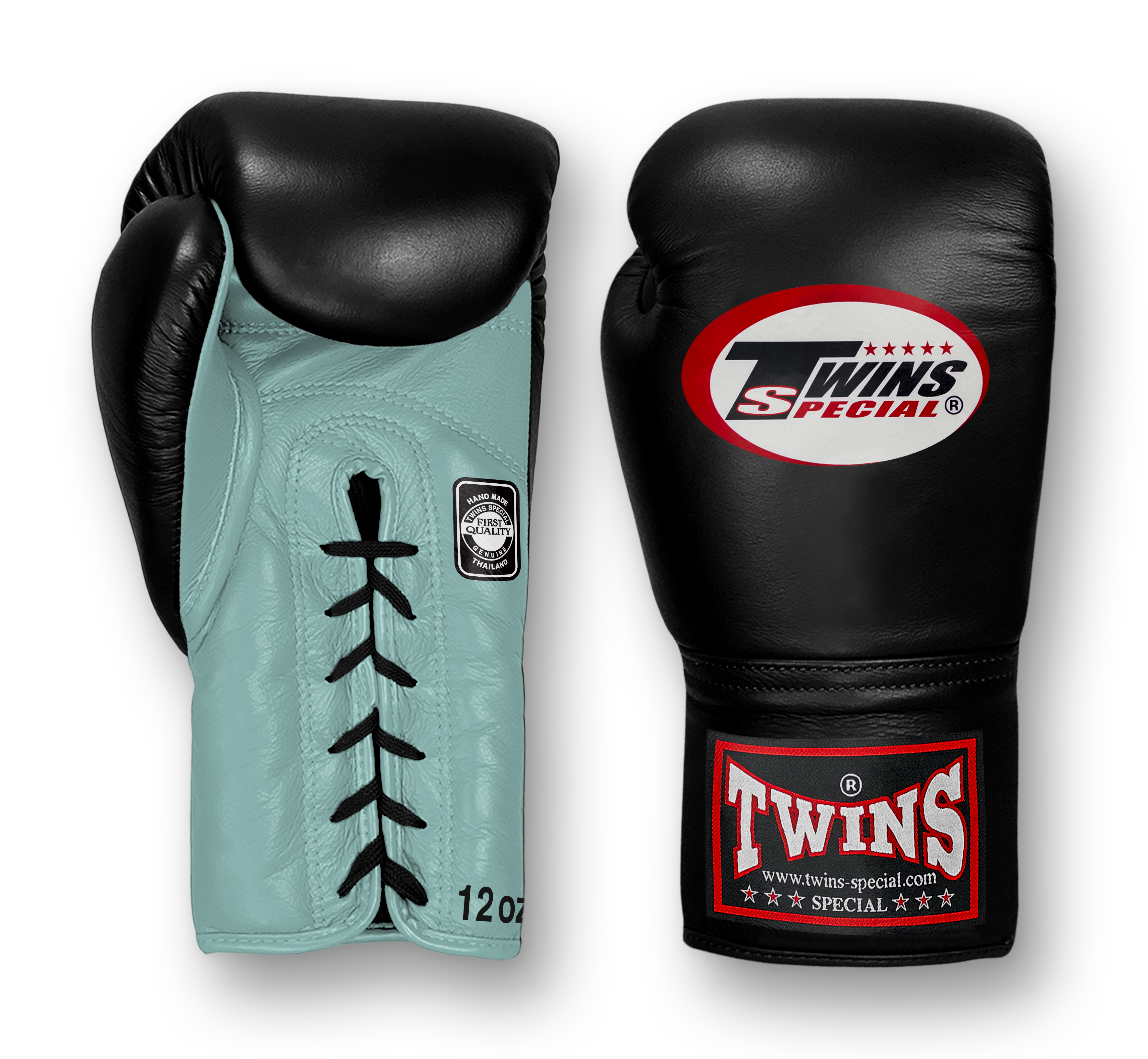 TWINS Boxing Gloves- Dual Bold Colors- Premium Leather w/ Laceup- Black Fist- Olive Green, Bright Yellow, Pastel Pink, Pastel Blue Palm