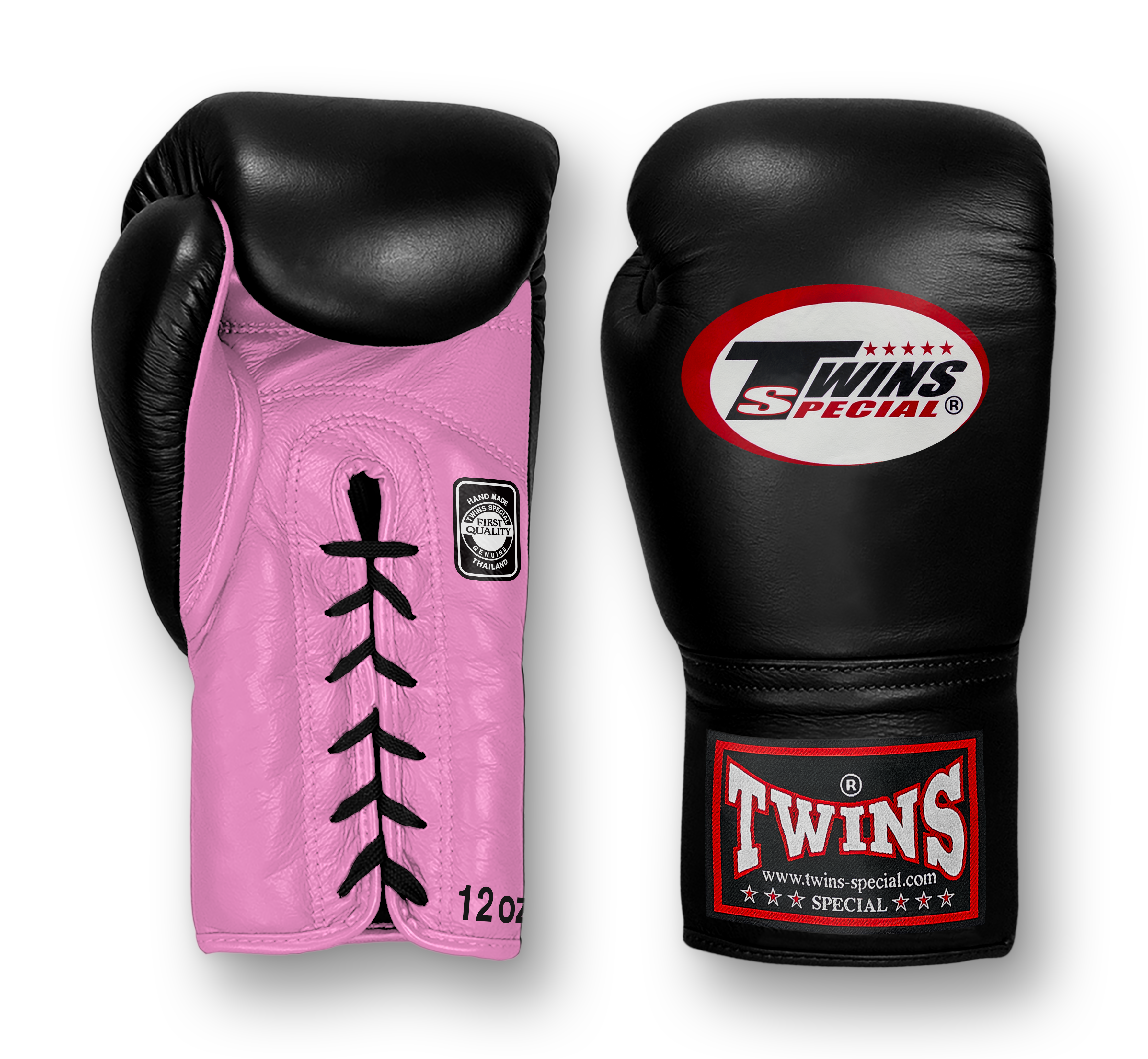 TWINS Boxing Gloves- Dual Bold Colors- Premium Leather w/ Laceup- Black Fist- Olive Green, Bright Yellow, Pastel Pink, Pastel Blue Palm
