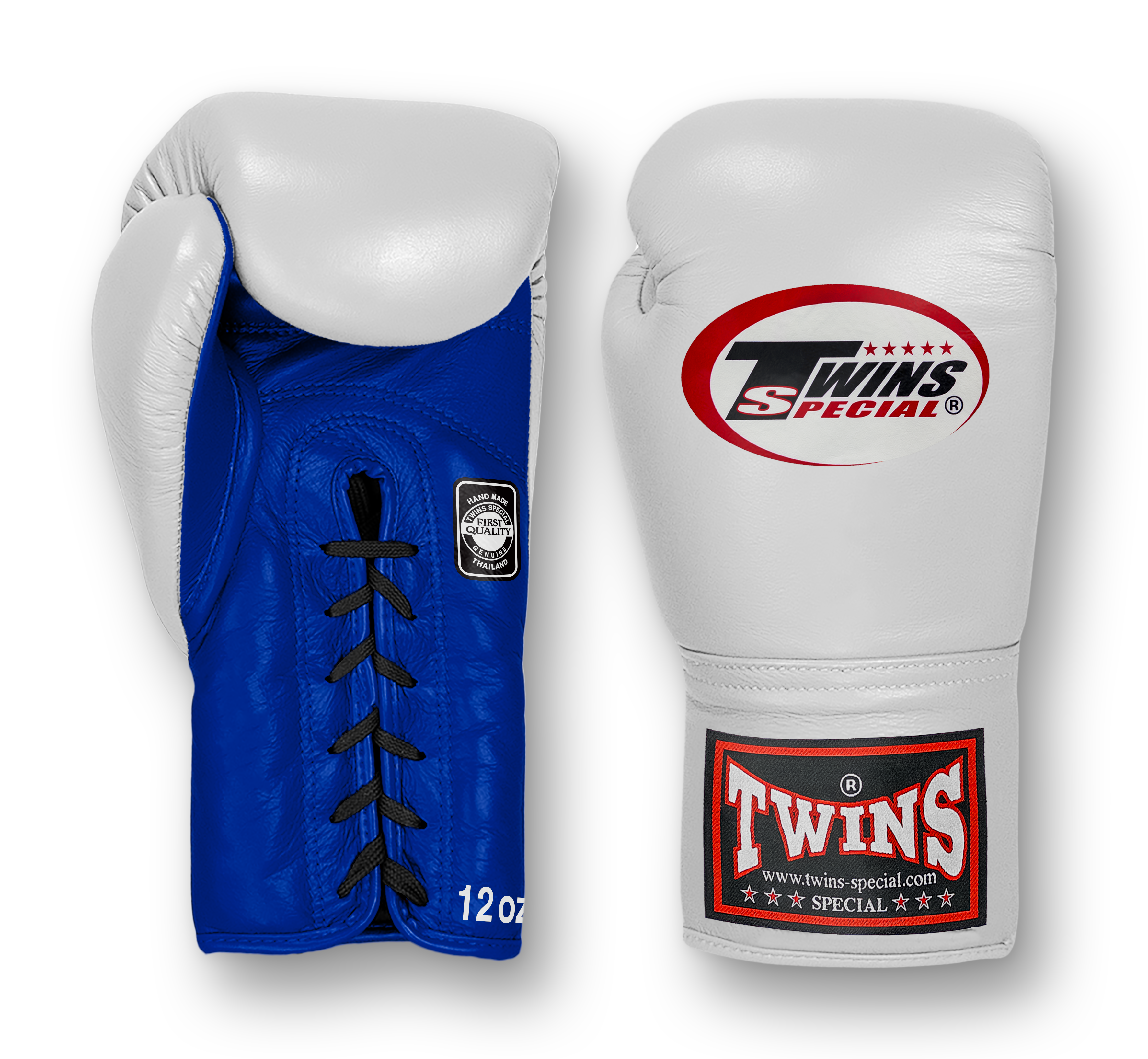 TWINS Boxing Gloves- Dual Bold Colors- Premium Leather w/ Laceup- White Fist- Red, Blue, Brown, Orange, Lavender