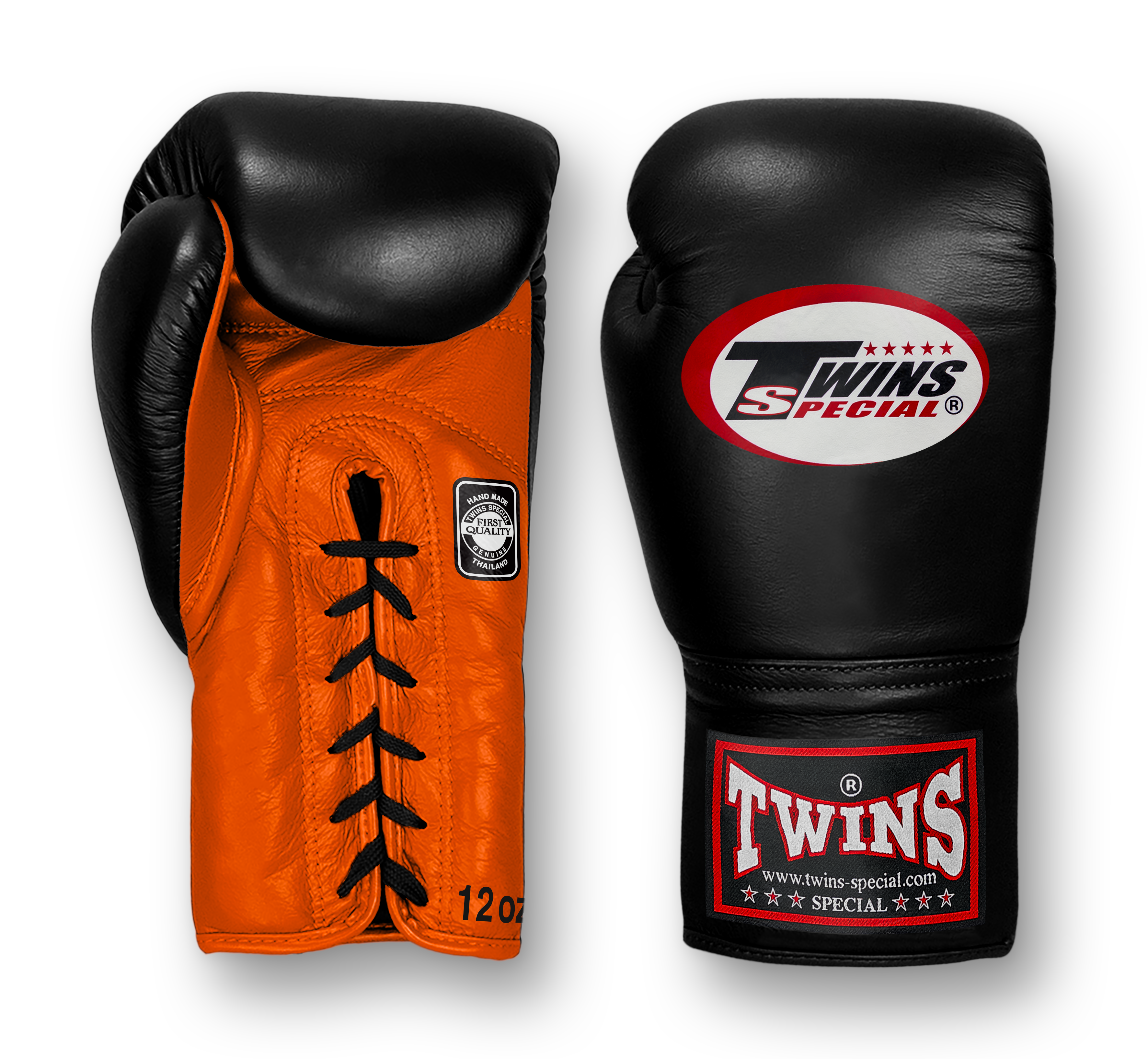 TWINS Boxing Gloves- Dual Bold Colors- Premium Leather w/ Laceup- Black Fist- Light Blue, Pink, Yellow, Orange Palm