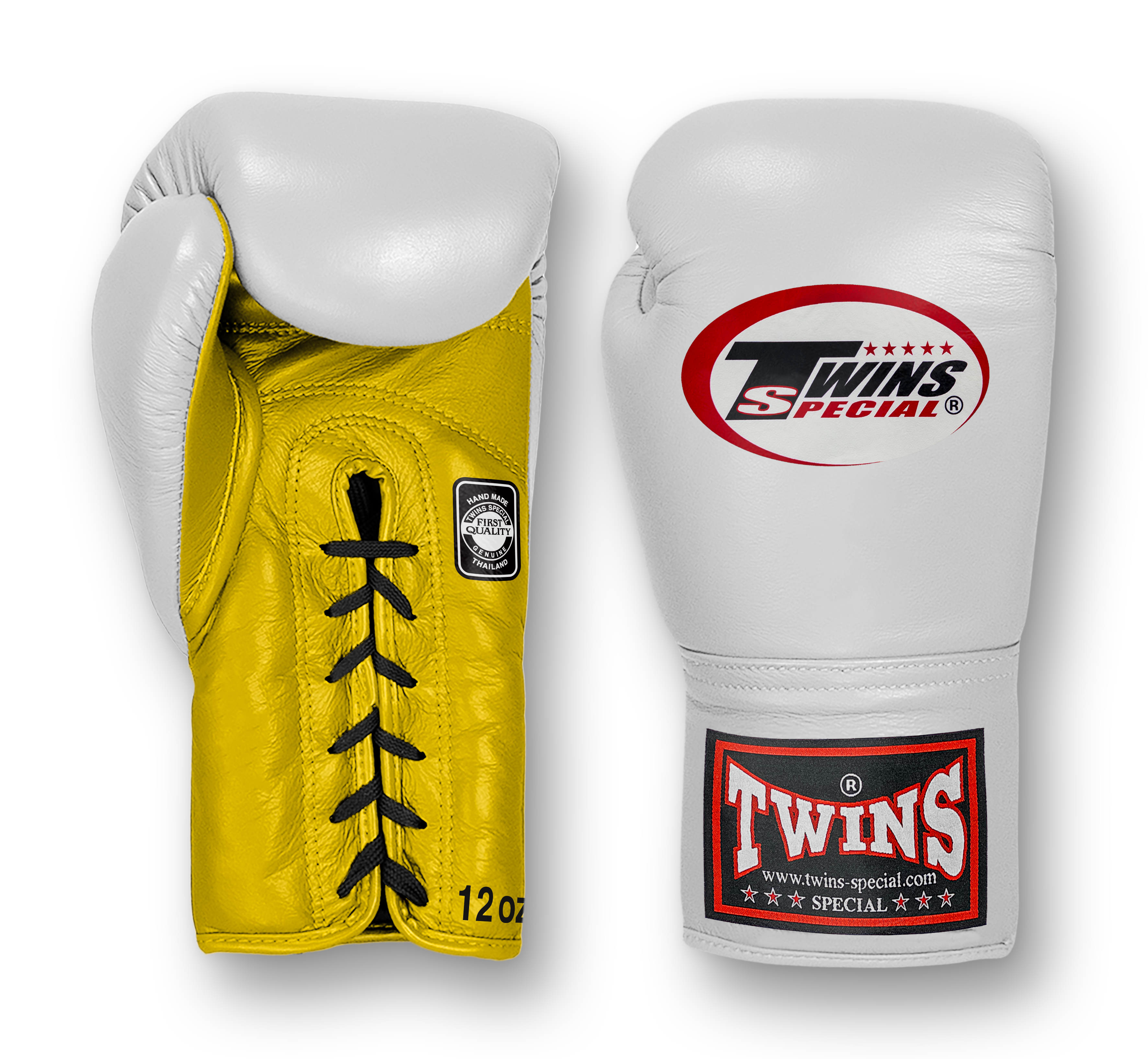 TWINS Boxing Gloves- Dual Bold Colors- Premium Leather w/ Laceup- White Fist-  Orange, Yellow, Light Blue, Pink