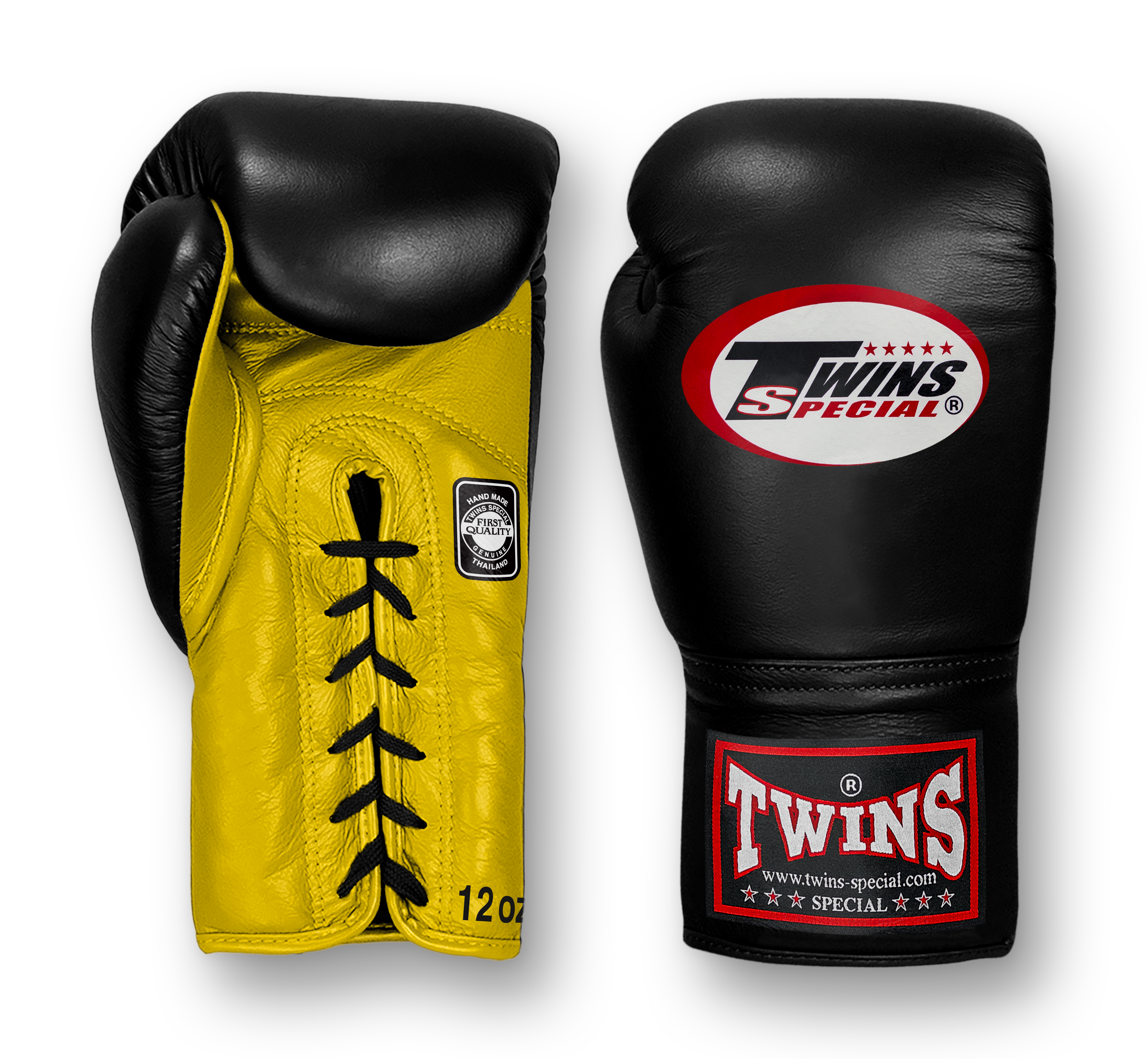 TWINS Boxing Gloves- Dual Bold Colors- Premium Leather w/ Laceup- Black Fist- Light Blue, Pink, Yellow, Orange Palm