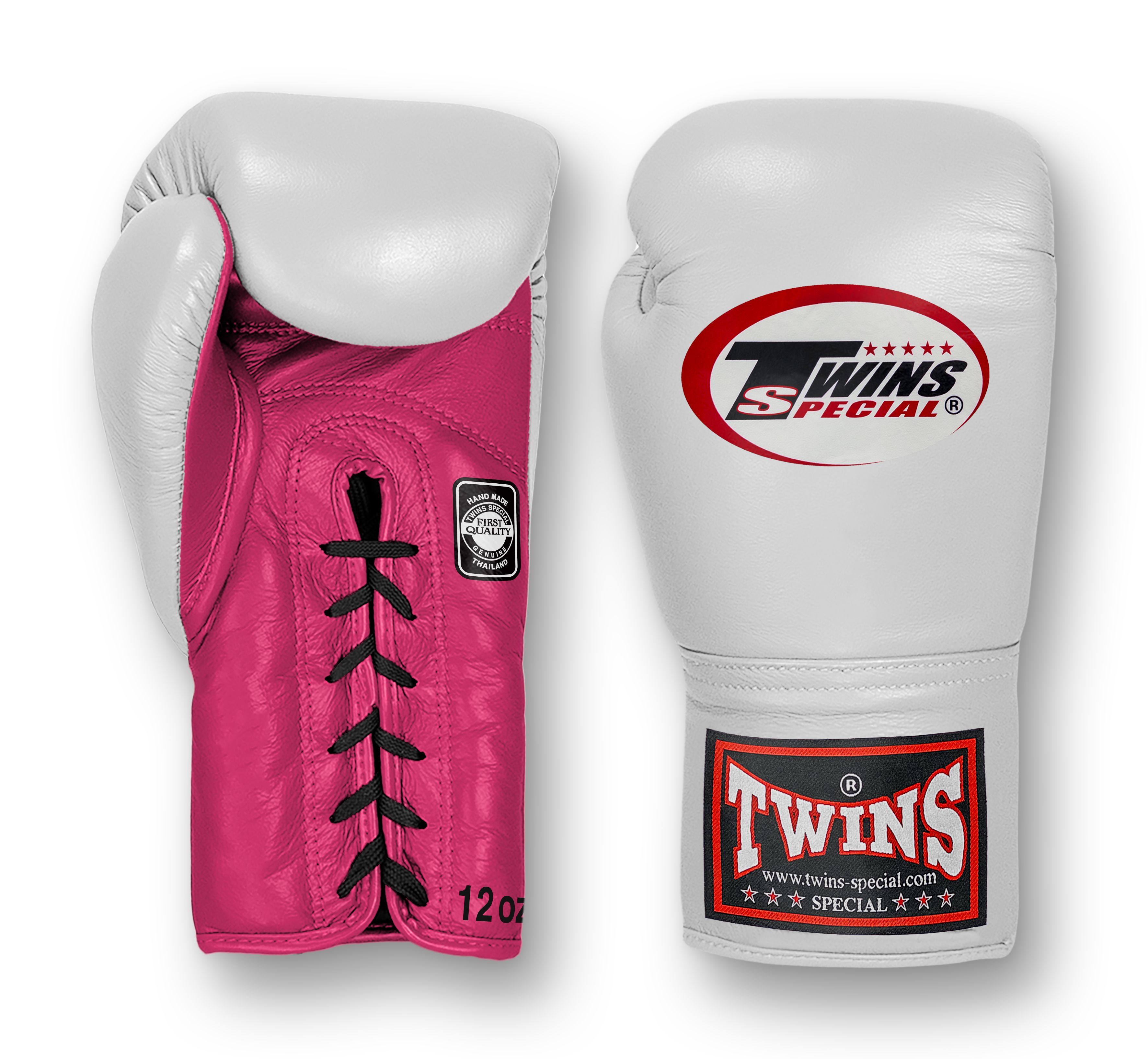 TWINS Boxing Gloves- Dual Bold Colors- Premium Leather w/ Laceup- White Fist-  Orange, Yellow, Light Blue, Pink