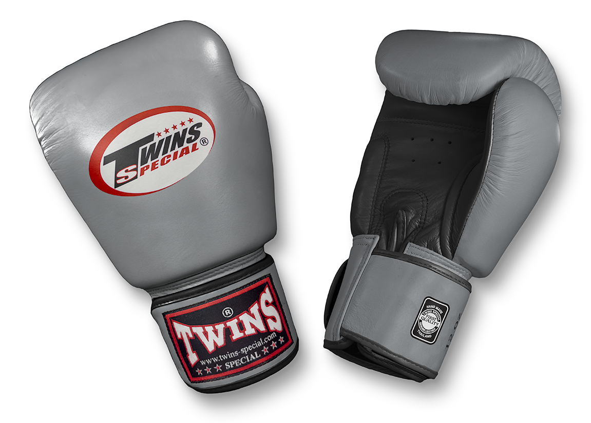 TWINS Boxing Gloves- Dual Color- Premium Leather w/ Velcro - Silver, Gold, White Fist, Black Palm
