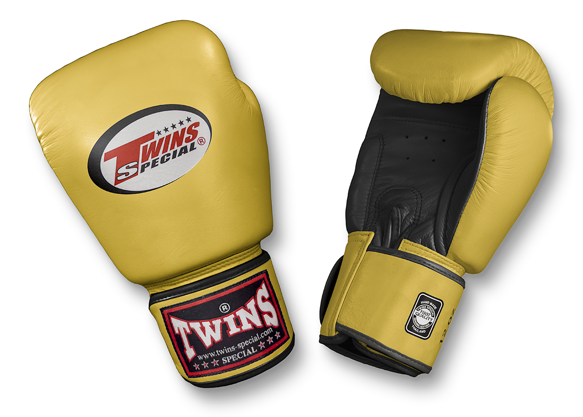 TWINS Boxing Gloves- Dual Color- Premium Leather w/ Velcro - Silver, Gold, White Fist, Black Palm