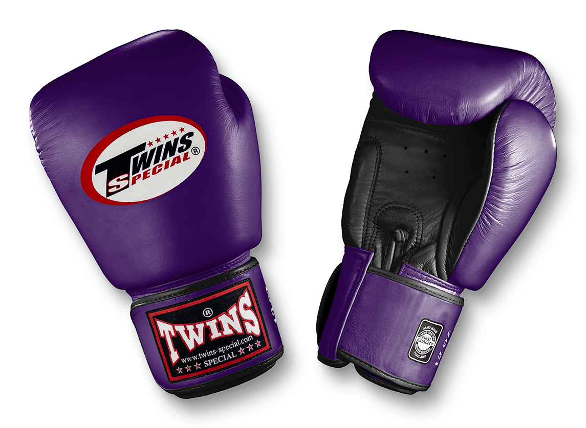 TWINS Boxing Gloves- Dual Color- Premium Leather w/ Velcro - Purple, Blue, Green, Red Fist, Black Palm