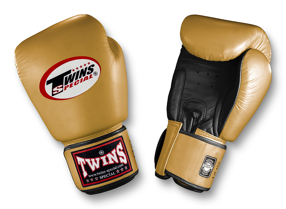 TWINS Boxing Gloves- Dual Color- Premium Leather w/ Velcro - Black Fist, Silver, Gold, White Palm