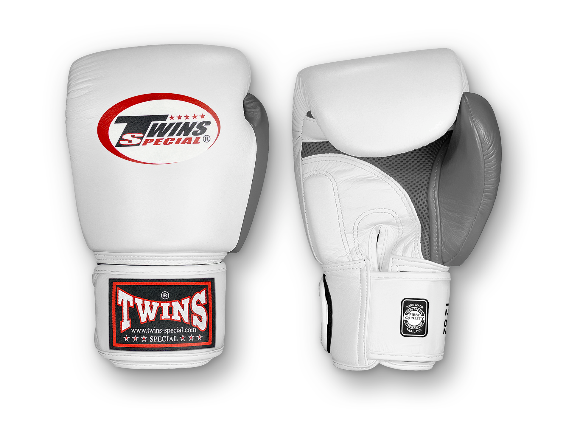 TWINS Boxing Gloves Air Velcro- Premium Leather - White and Green