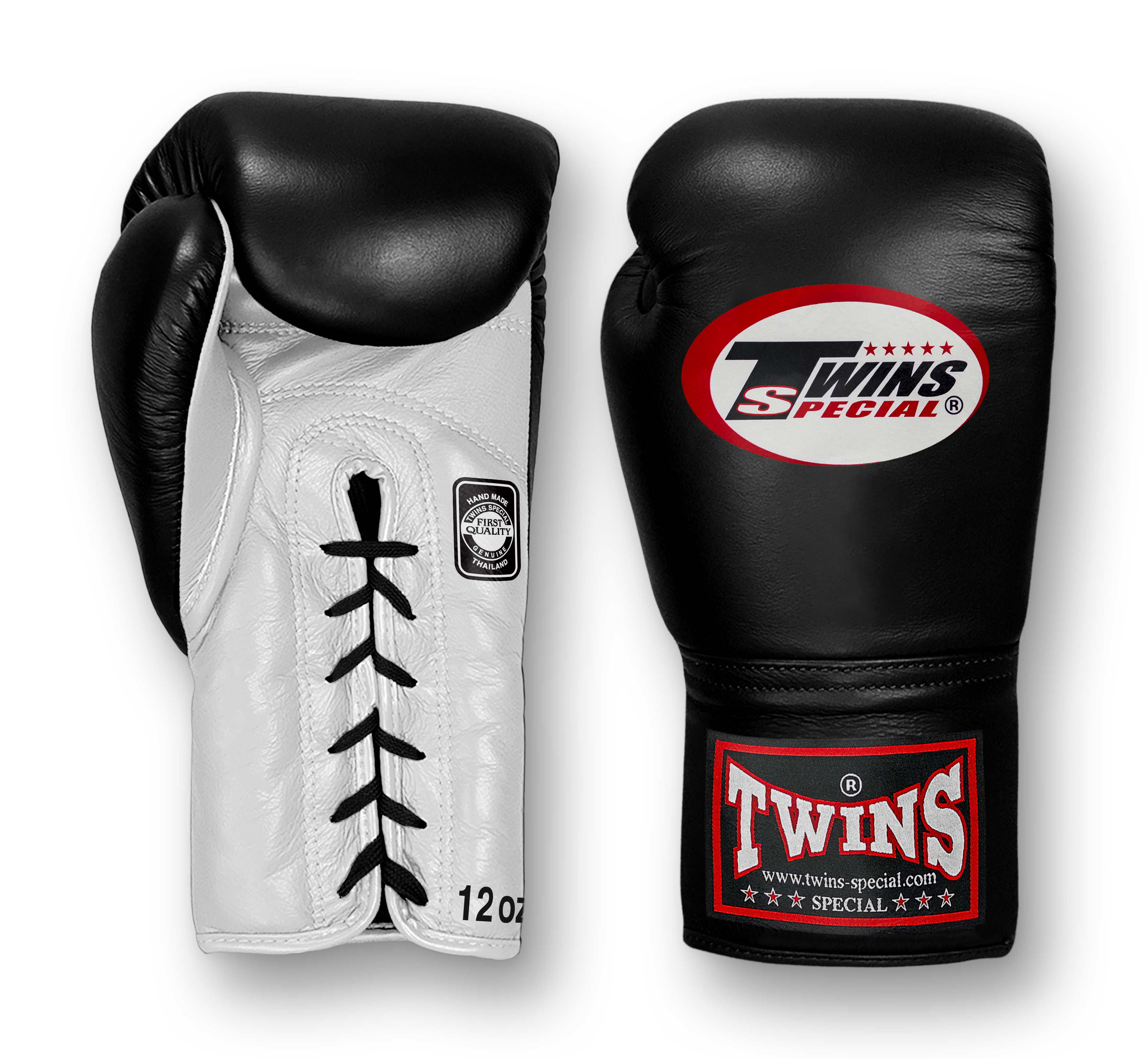 TWINS Boxing Gloves- Dual Bold Colors- Premium Leather w/ Laceup- Black Fist- Gold, Silver, White, Grey, Navy Palm