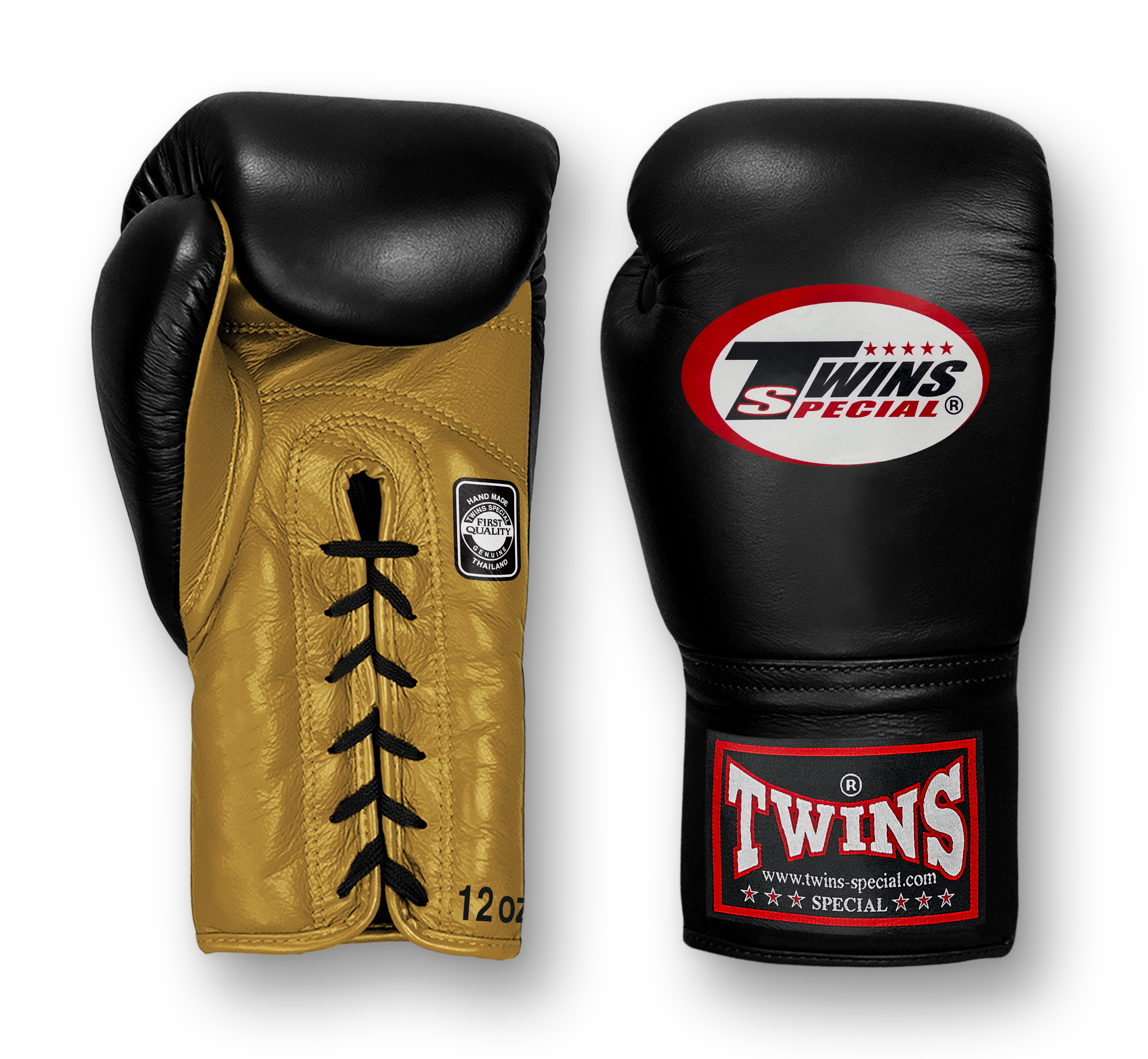 TWINS Boxing Gloves- Dual Bold Colors- Premium Leather w/ Laceup- Black Fist- Gold, Silver, White, Grey, Navy Palm