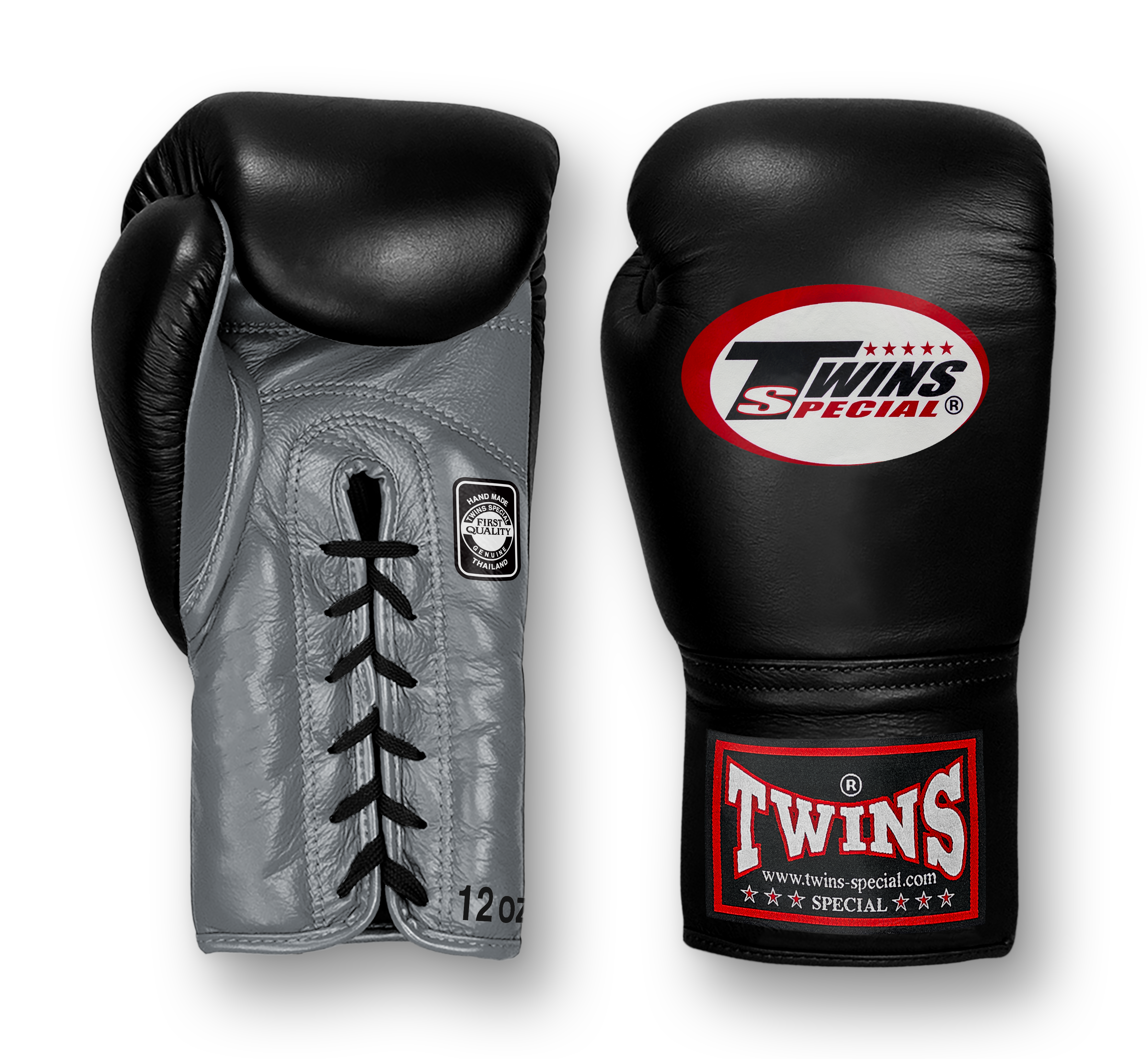 TWINS Boxing Gloves- Dual Bold Colors- Premium Leather w/ Laceup- Black Fist- Gold, Silver, White, Grey, Navy Palm