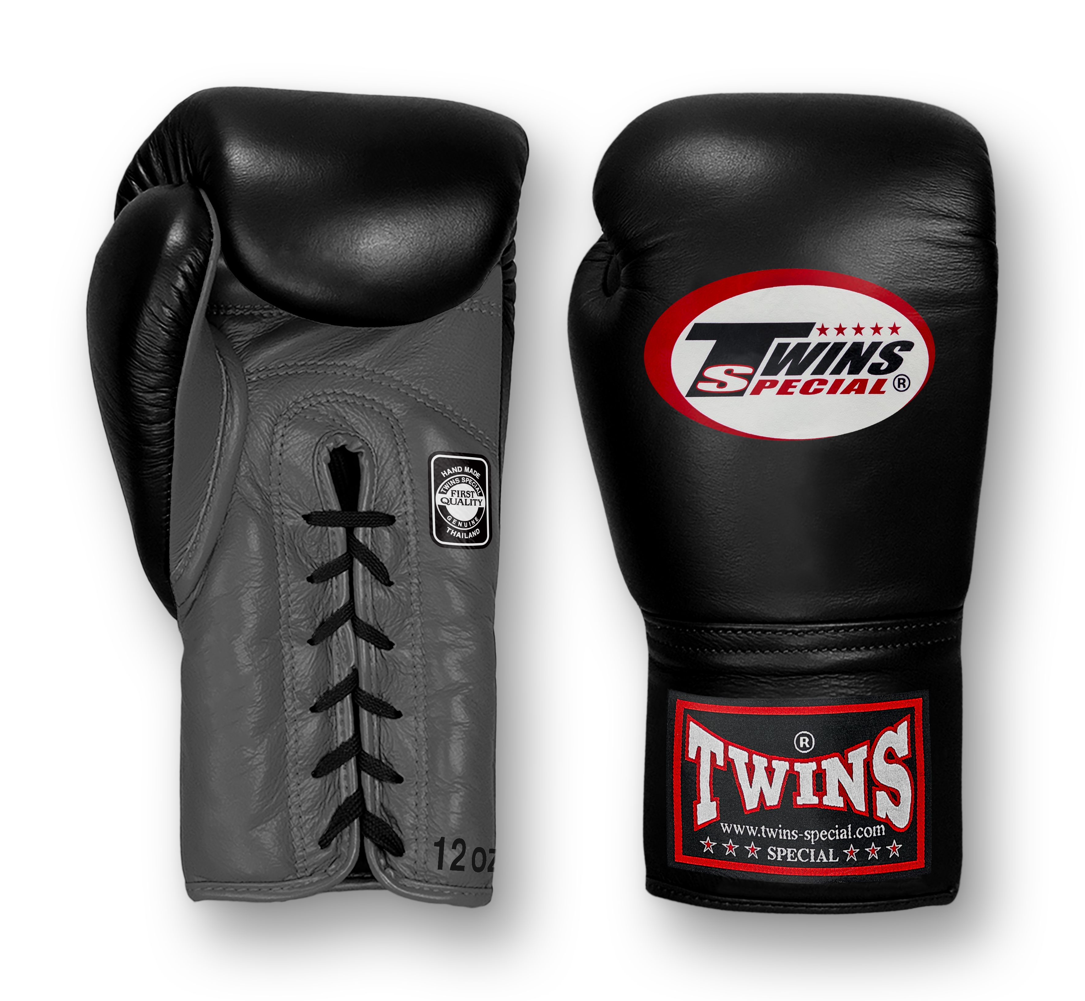 TWINS Boxing Gloves- Dual Bold Colors- Premium Leather w/ Laceup- Black Fist- Gold, Silver, White, Grey, Navy Palm