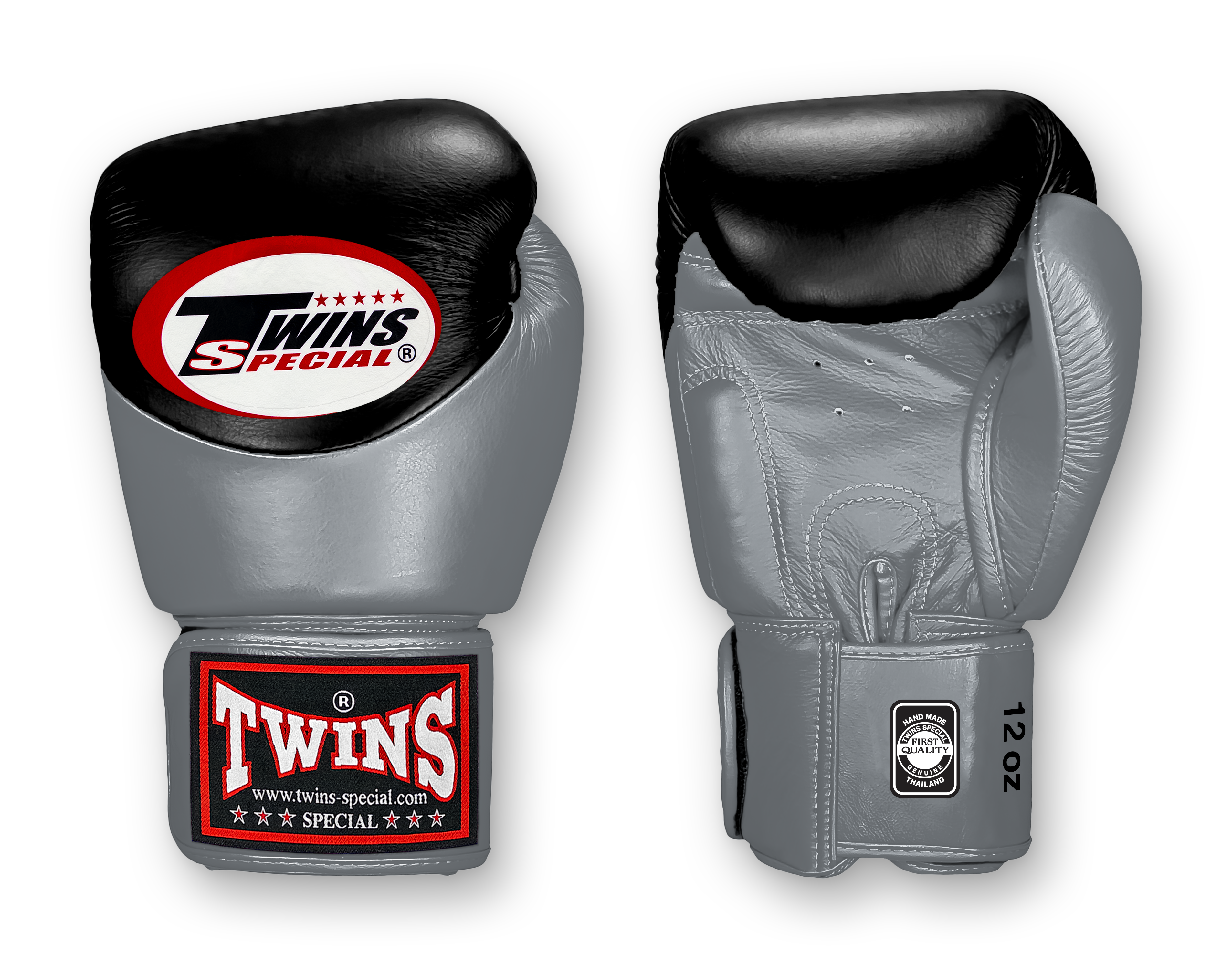 TWINS Boxing Gloves - Dual Color - Velcro - 9 - Black and White, Silver, Gold, Grey