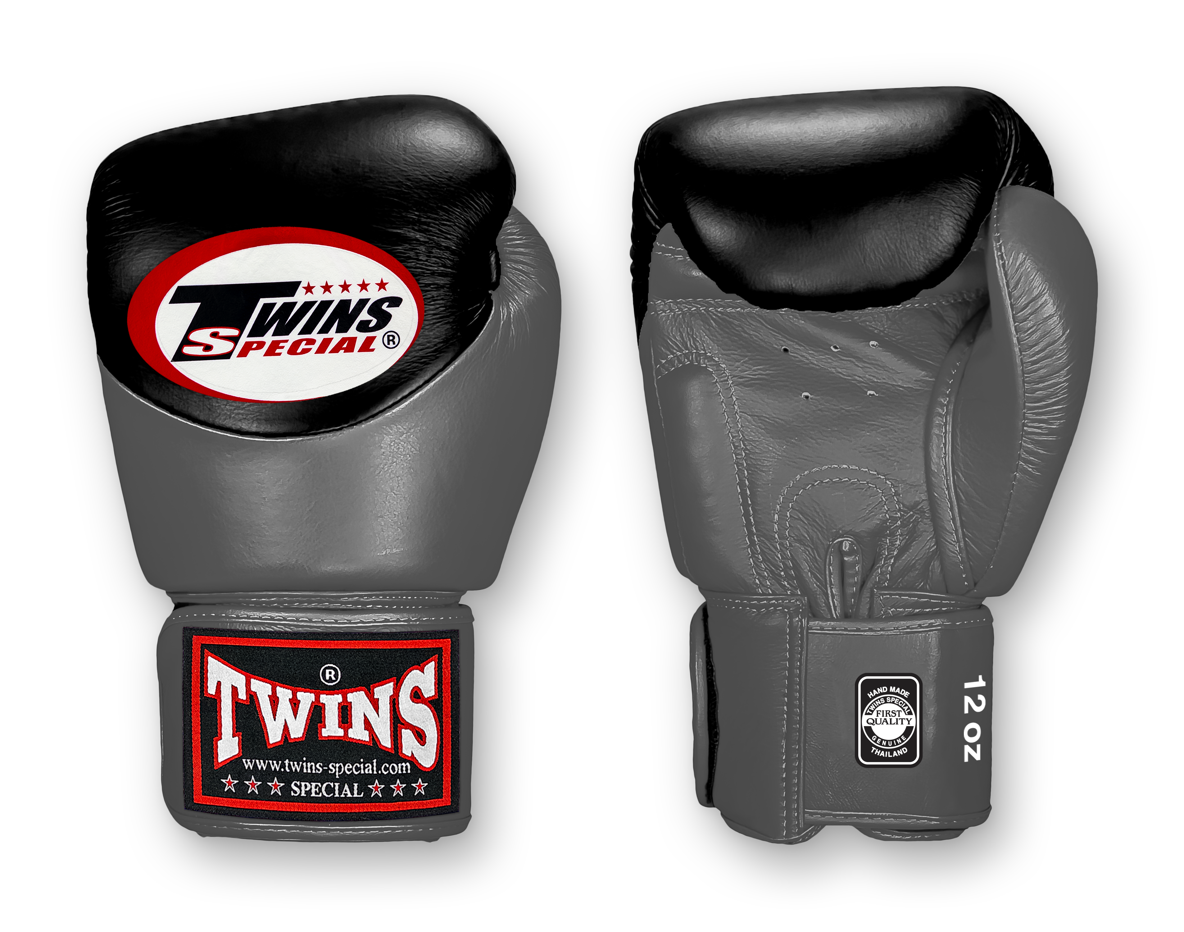 TWINS Boxing Gloves - Dual Color - Velcro - 9 - Black and White, Silver, Gold, Grey