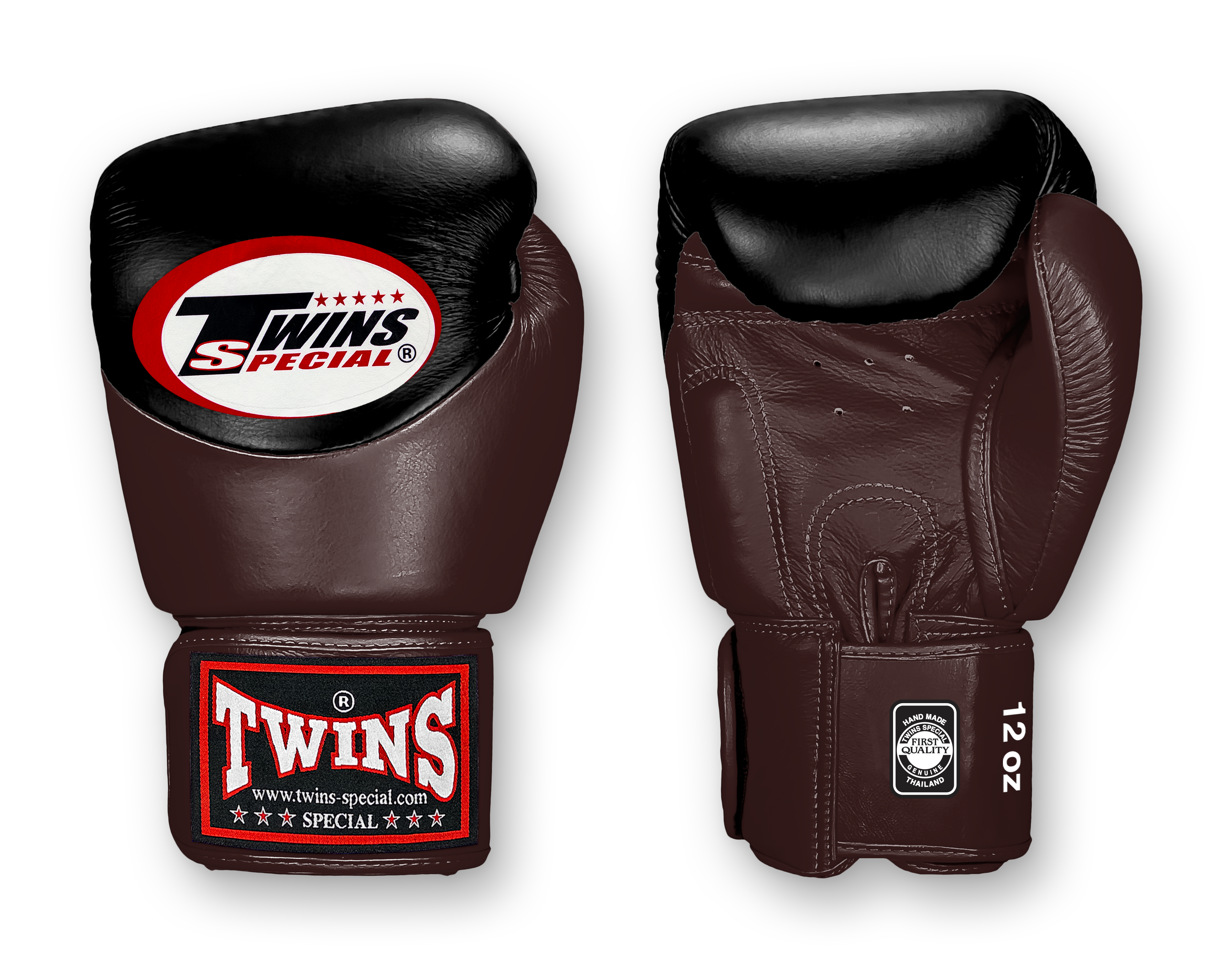 TWINS Boxing Gloves - Dual Color - Velcro - 9 - Black and Dark Red, Dark Brown, Dark, Brown, Maroon, Navy Blue, Purple