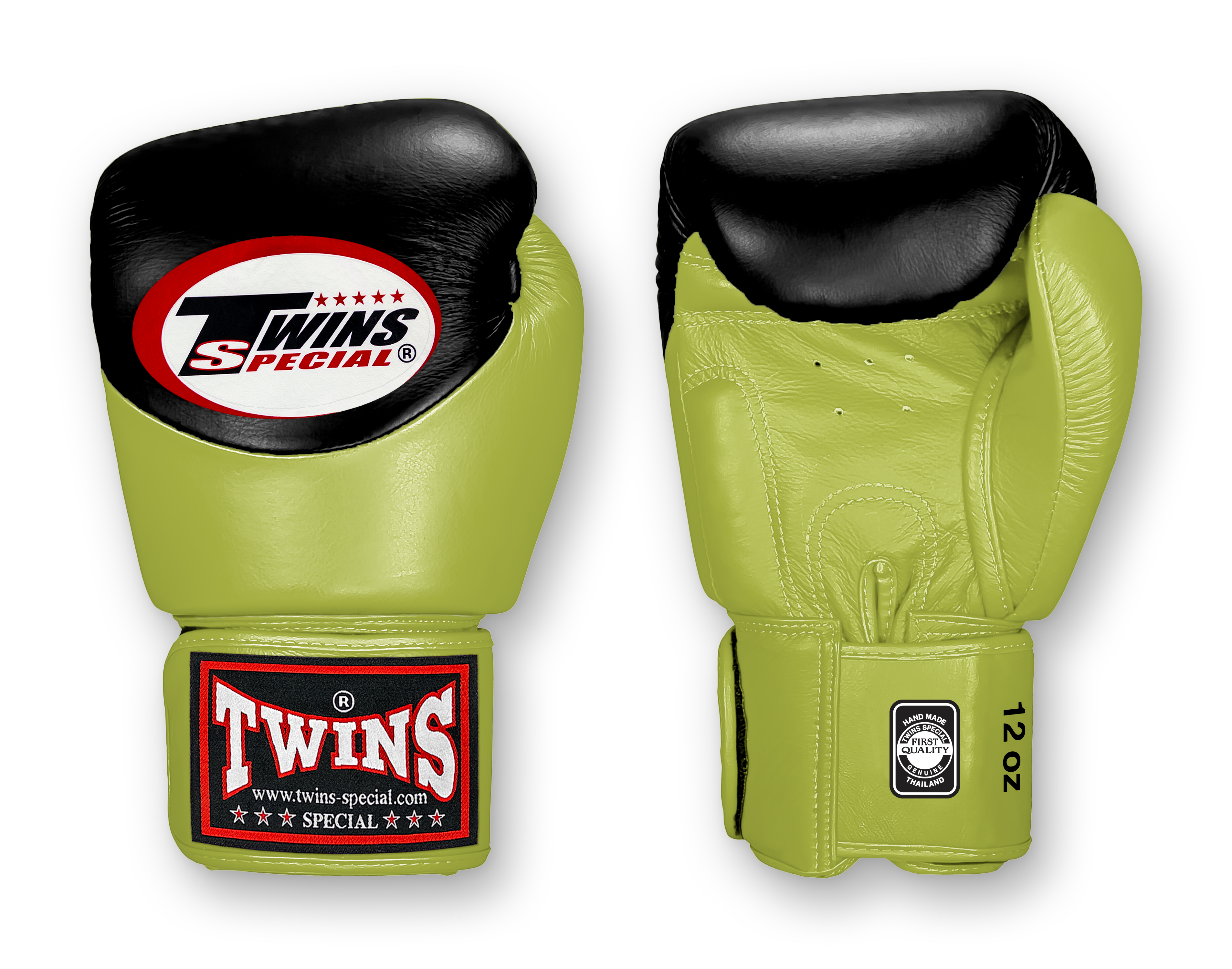 TWINS Boxing Gloves - Dual Color - Velcro - 9 - Black and Lime, Red, Blue, Lavender, Brown