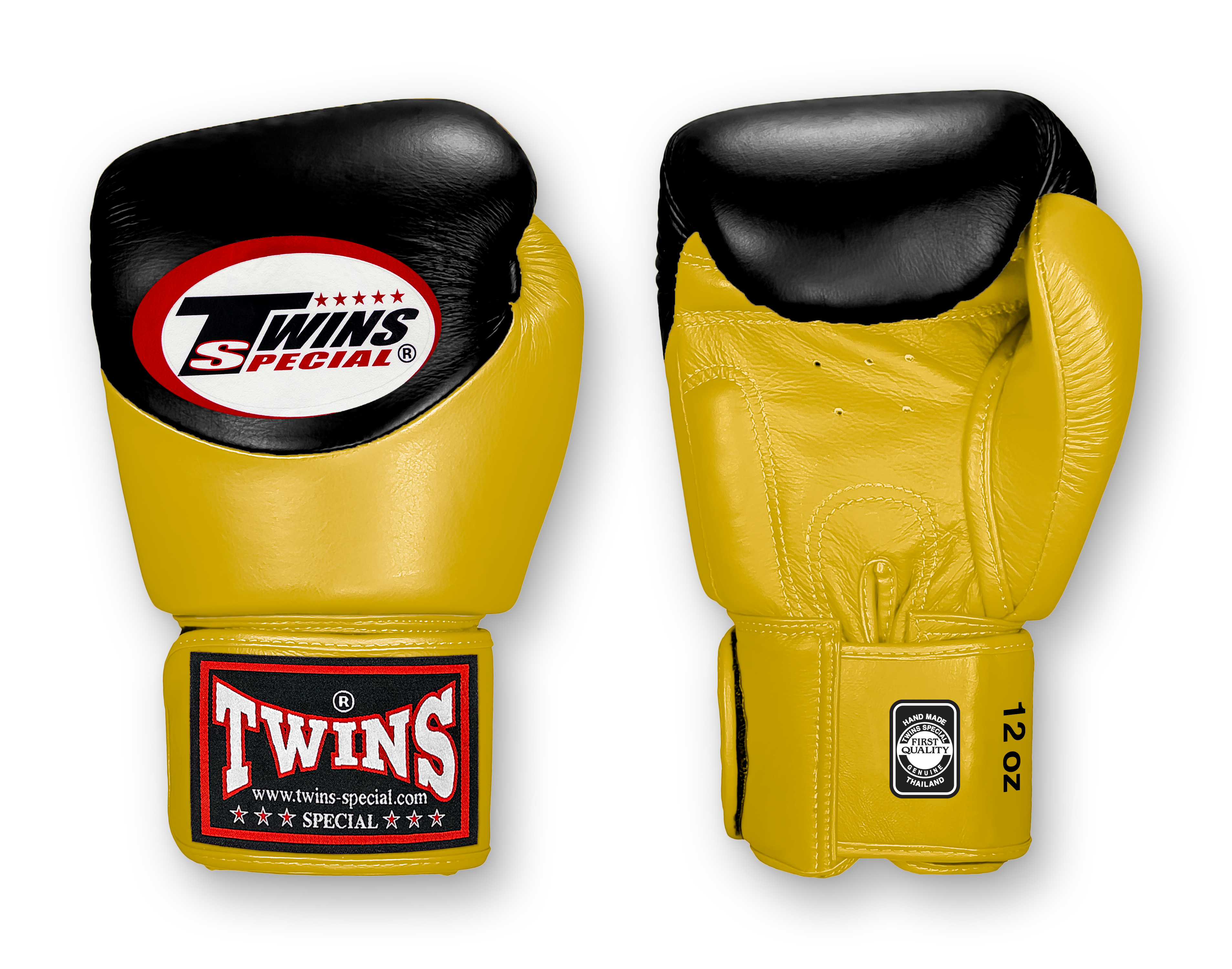 TWINS Boxing Gloves - Dual Color - Velcro - 9 - Black and Light Blue, Pink, Yellow, Orange