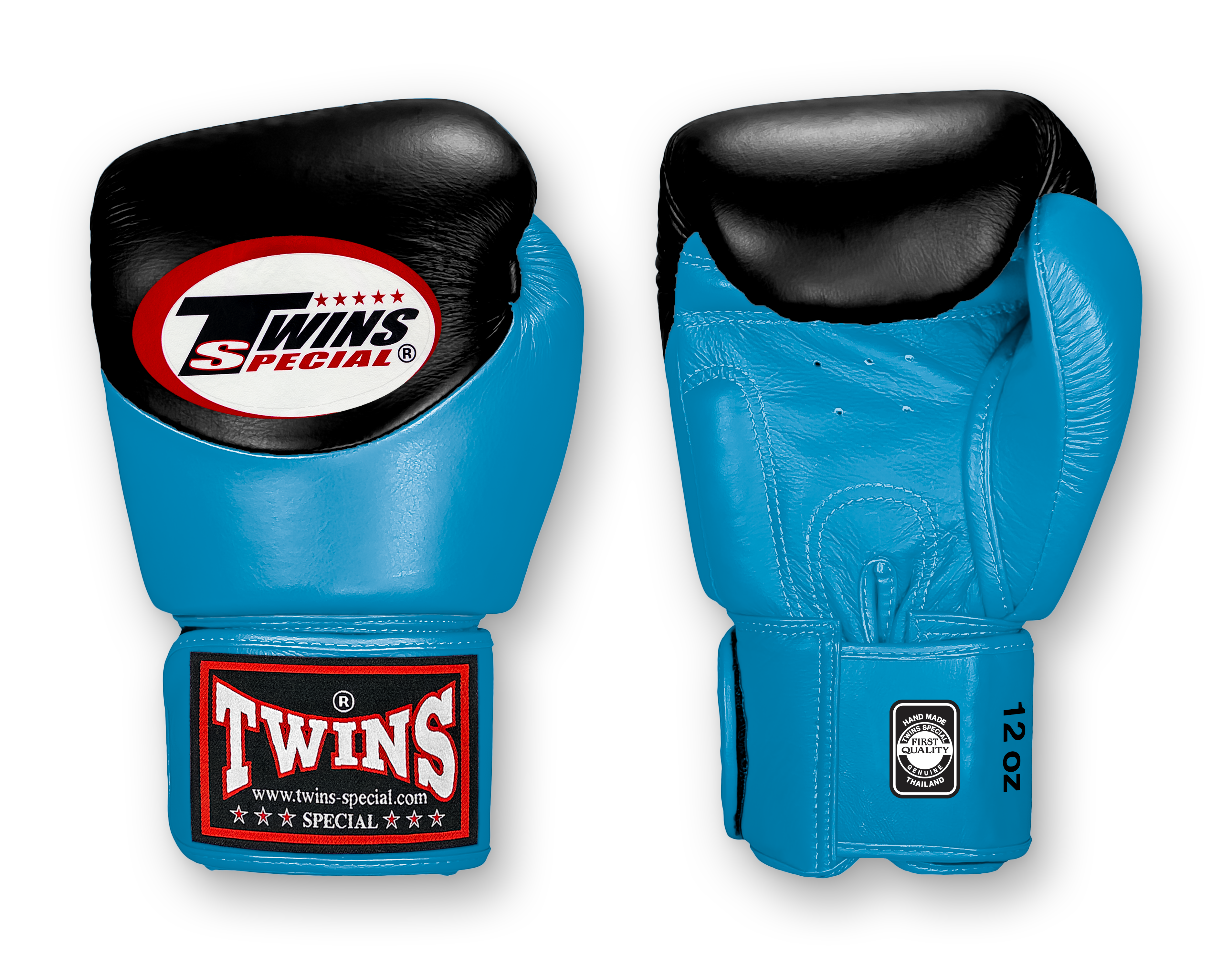 TWINS Boxing Gloves - Dual Color - Velcro - 9 - Black and Light Blue, Pink, Yellow, Orange