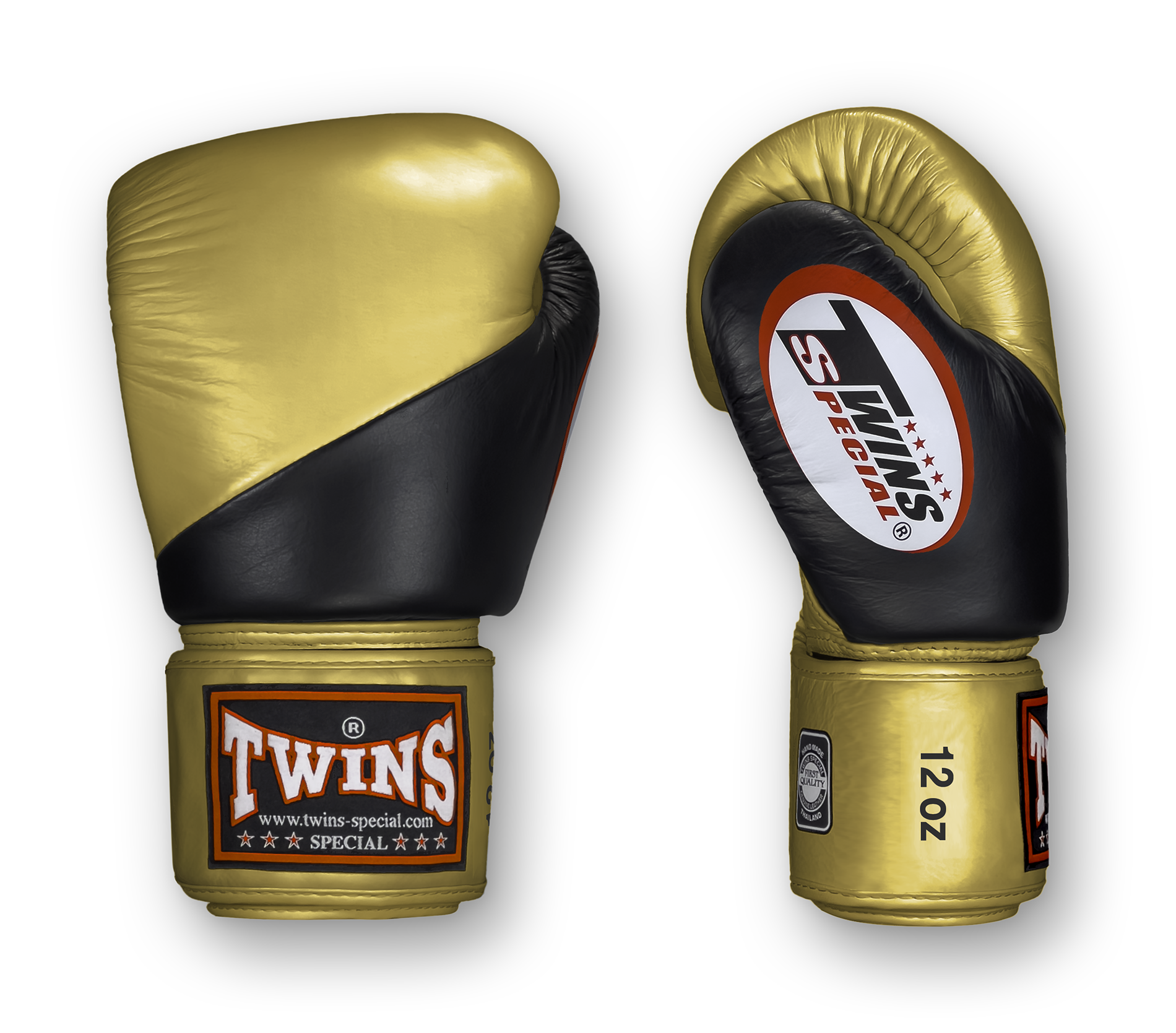 TWINS Boxing Gloves - Angle Color - Velcro - 8 - Black with Gold, Silver, Brown, Dark Brown, White