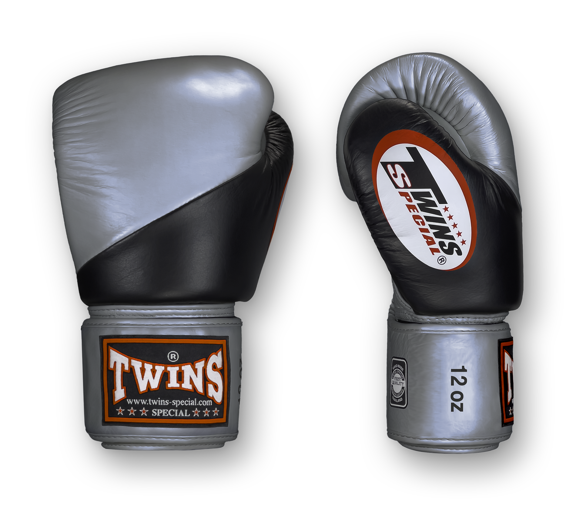 TWINS Boxing Gloves - Angle Color - Velcro - 8 - Black with Gold, Silver, Brown, Dark Brown, White