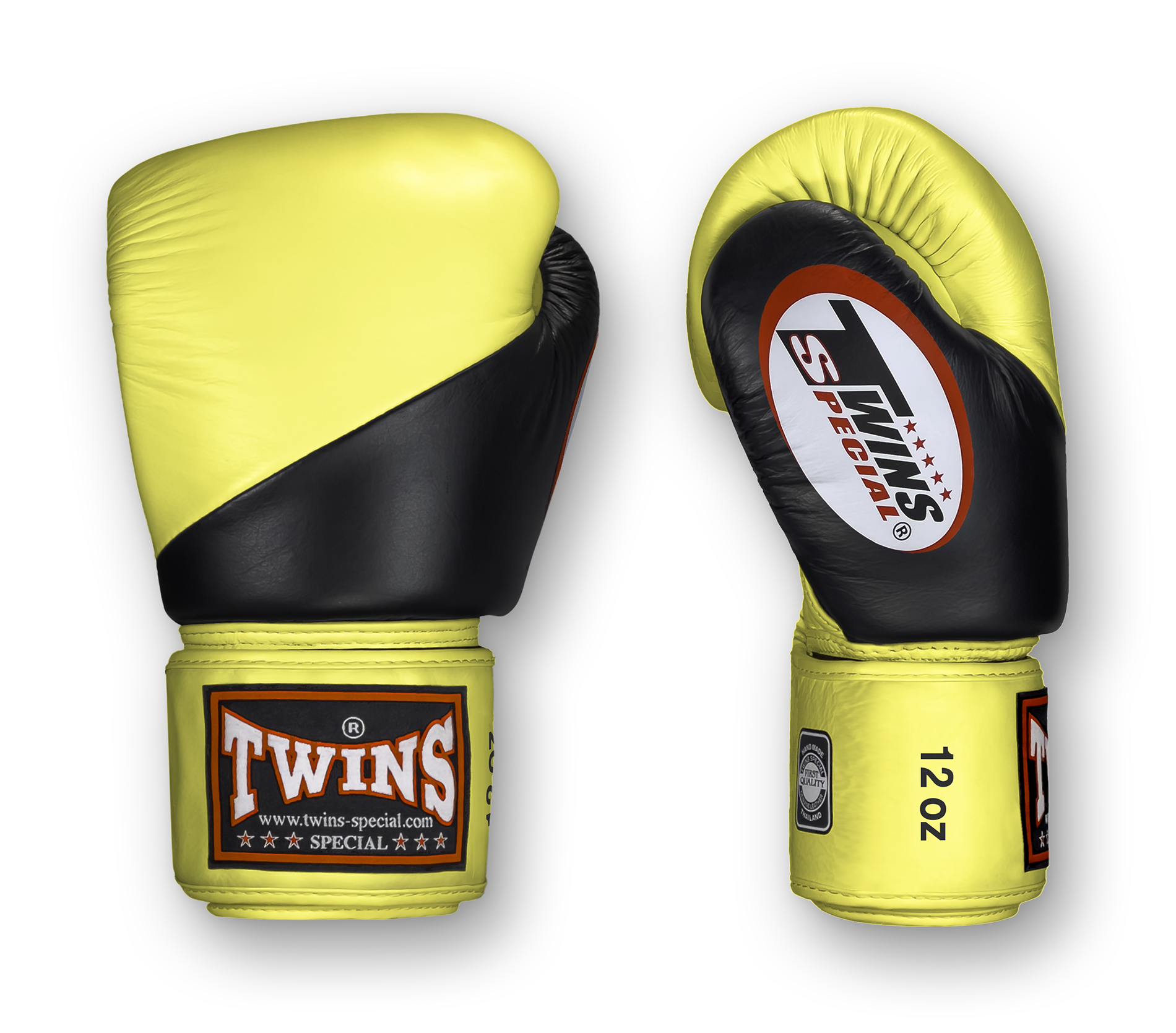 TWINS Boxing Gloves - Angle Color - Velcro - 8 - Black with Pink, Orange, Light Blue, Yellow
