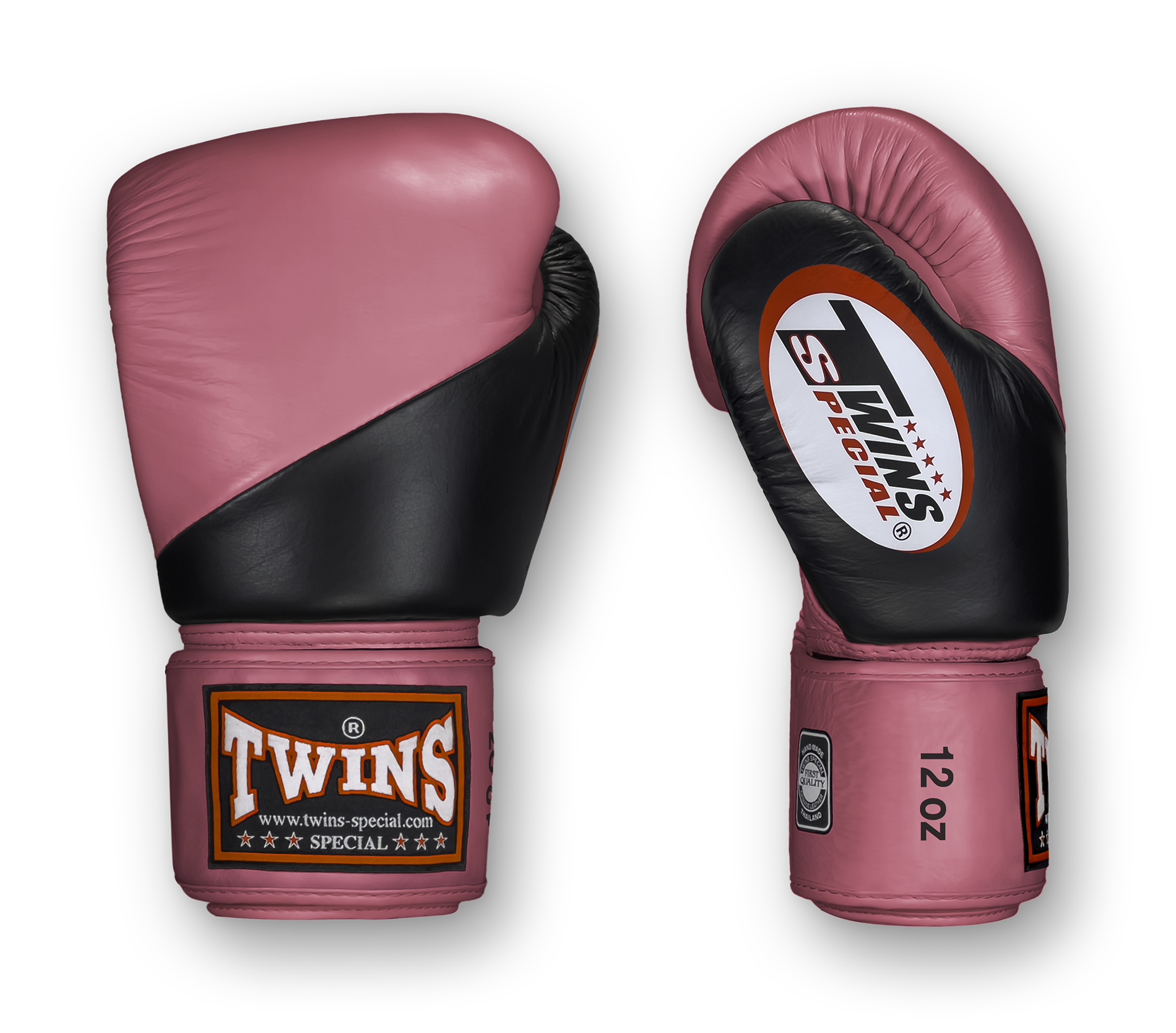 TWINS Boxing Gloves - Angle Color - Velcro - 8 - Black with Pink, Orange, Light Blue, Yellow
