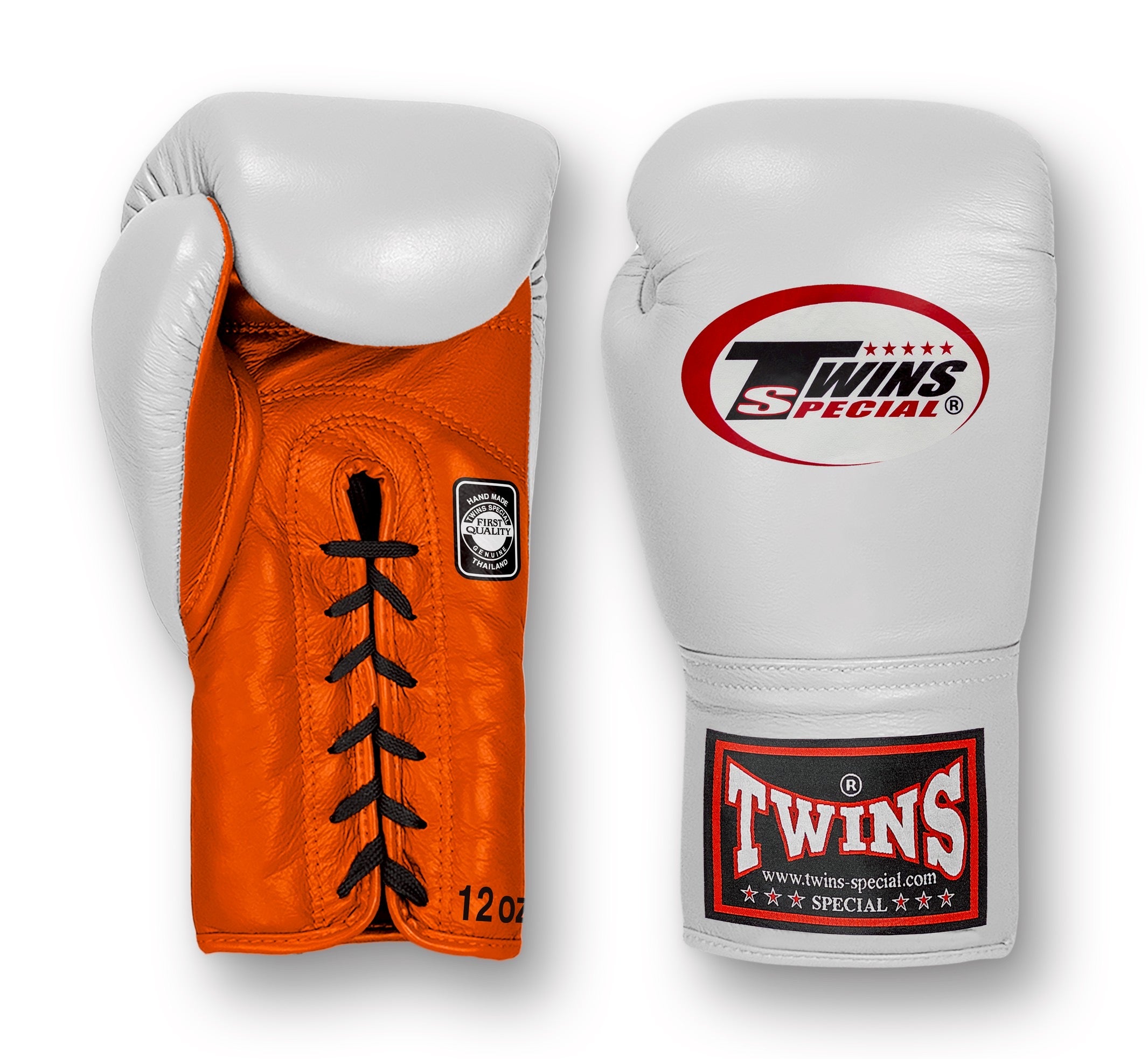 TWINS Boxing Gloves- Dual Bold Colors- Premium Leather w/ Laceup- White Fist-  Orange, Yellow, Light Blue, Pink