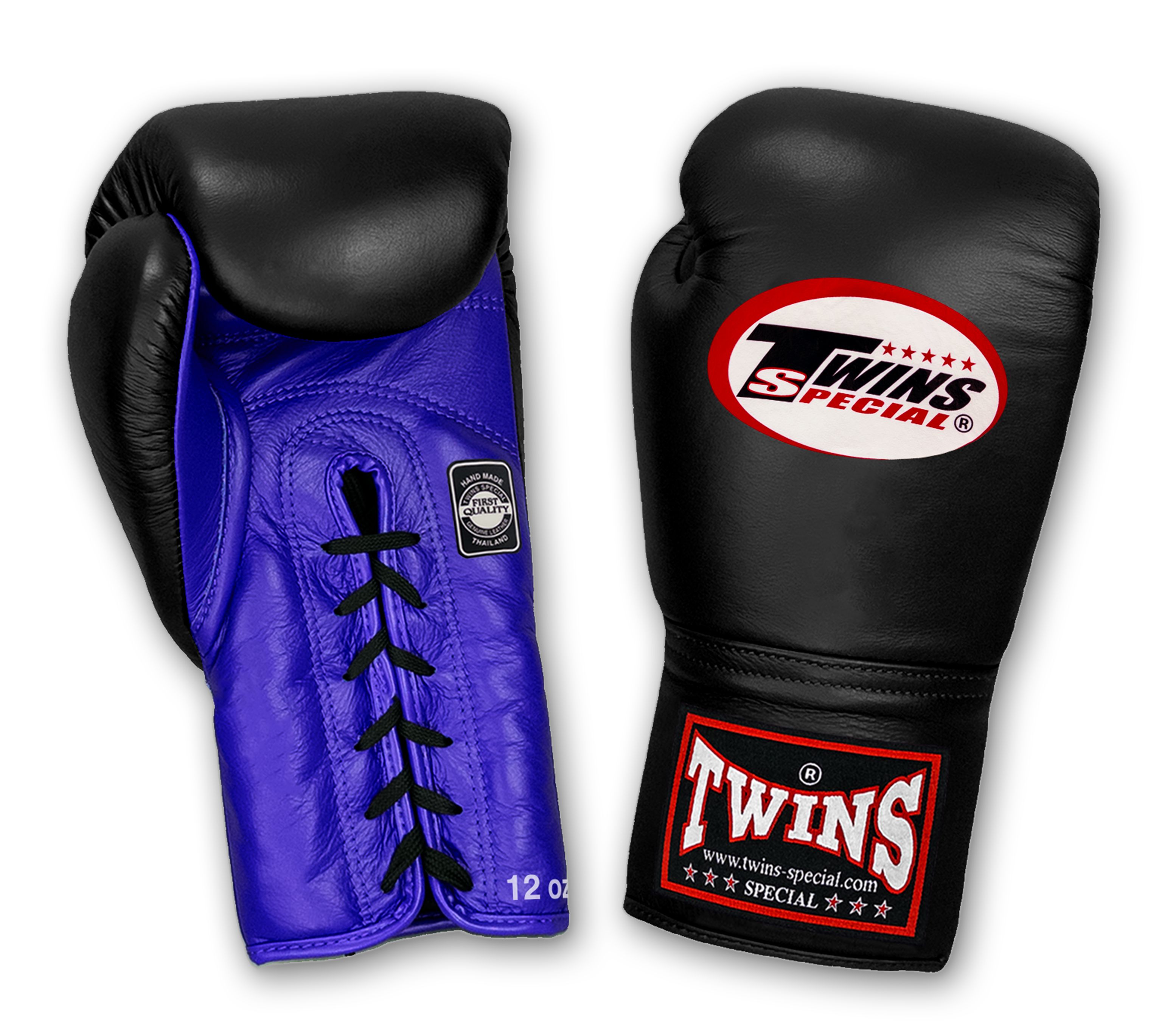 TWINS Boxing Gloves- Dual Bold Colors- Premium Leather w/ Laceup- Black Fist- Navy Blue, White, Gold, Silver, Grey Palm