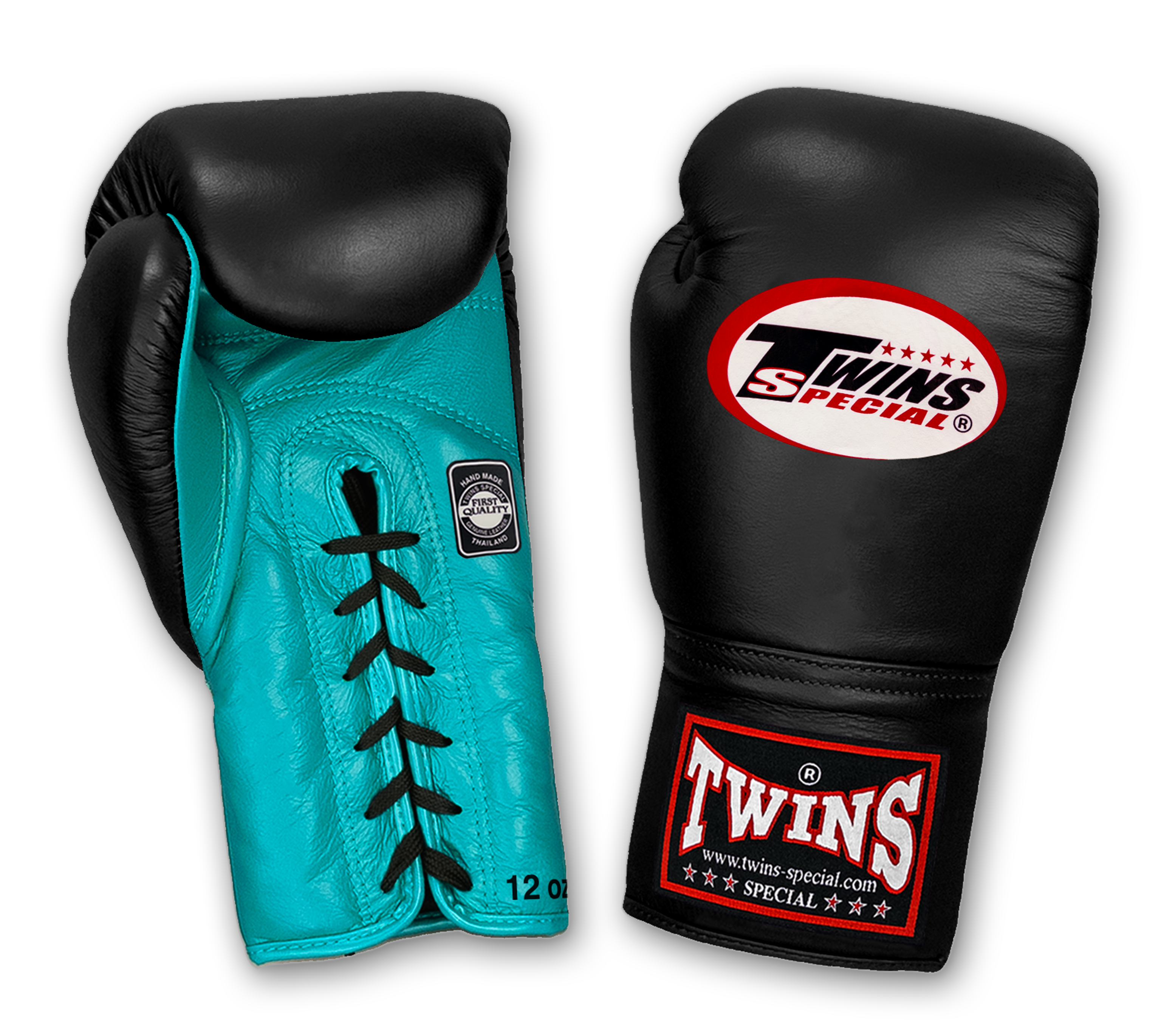 TWINS Boxing Gloves- Dual Bold Colors- Premium Leather w/ Laceup- Black Fist- Light Blue, Pink, Yellow, Orange Palm