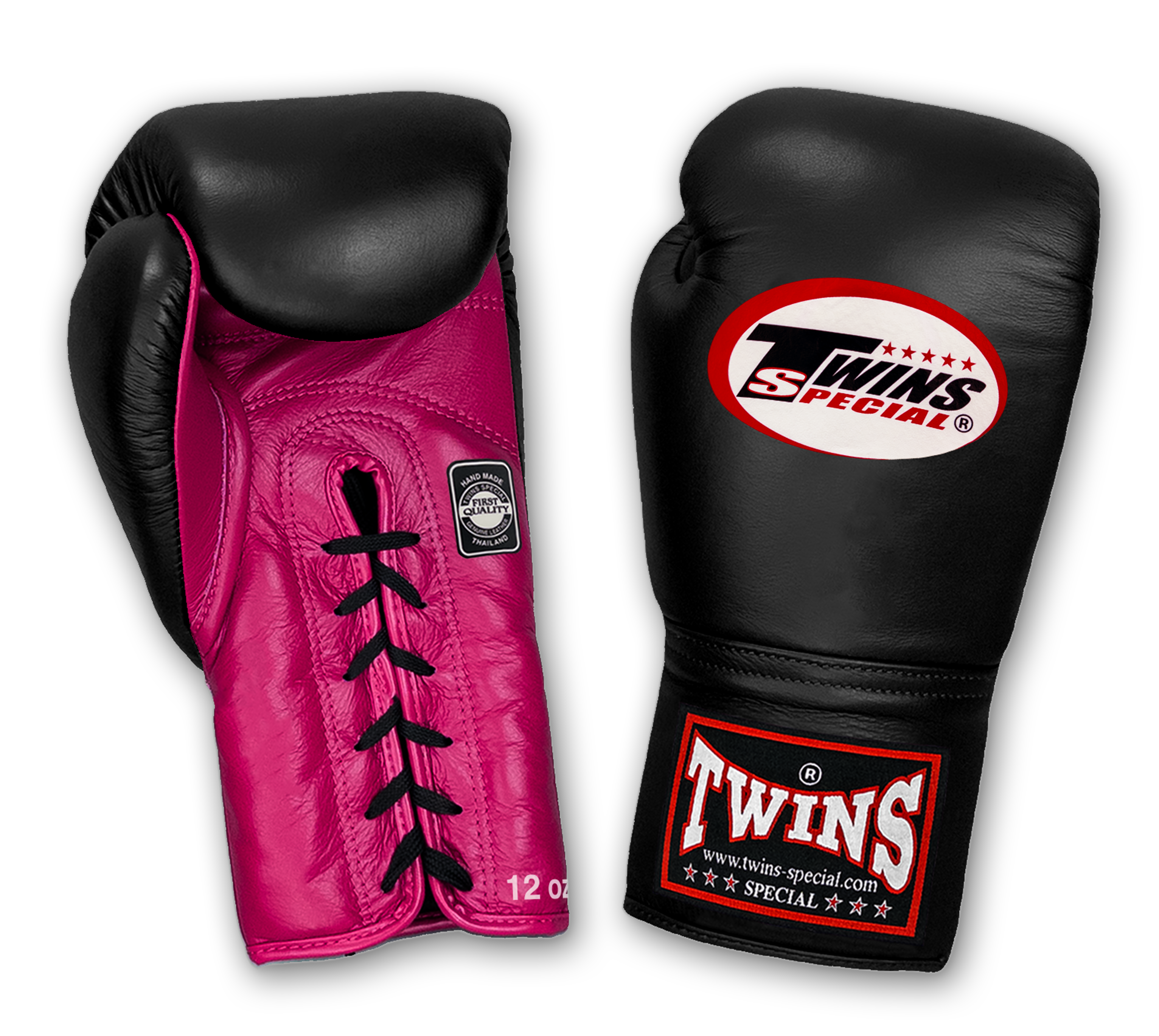 TWINS Boxing Gloves- Dual Bold Colors- Premium Leather w/ Laceup- Black Fist- Light Blue, Pink, Yellow, Orange Palm