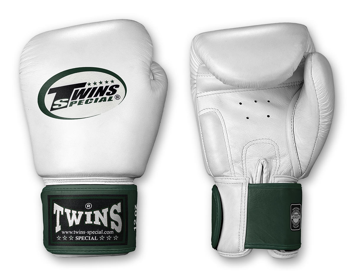 TWINS Boxing Gloves- Dual Color- 2025 Special Edition- Bold Colors- Premium Leather w/ Velcro -  White Fist, Purple, Blue, Green, Red Wrist
