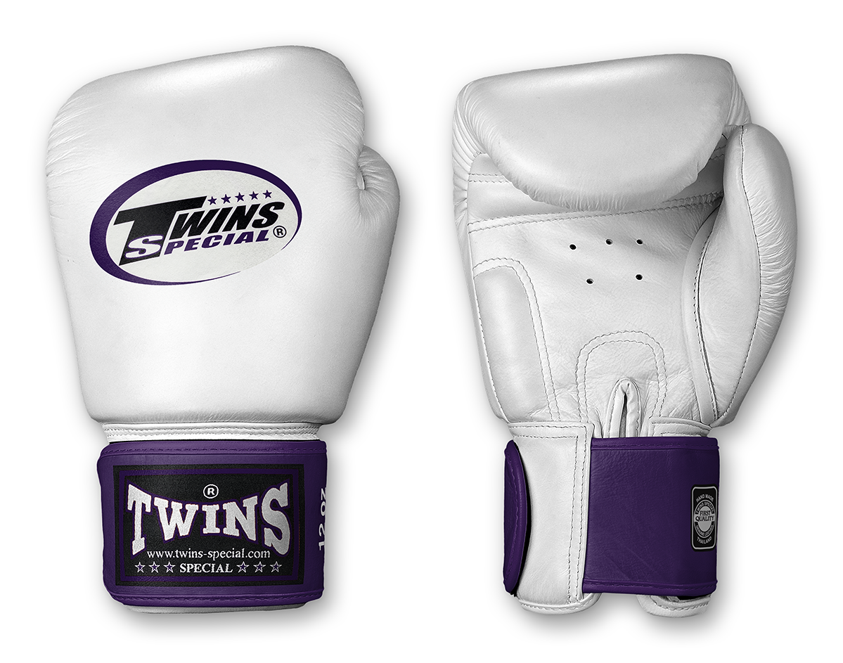 TWINS Boxing Gloves- Dual Color- 2025 Special Edition- Bold Colors- Premium Leather w/ Velcro -  White Fist, Purple, Blue, Green, Red Wrist