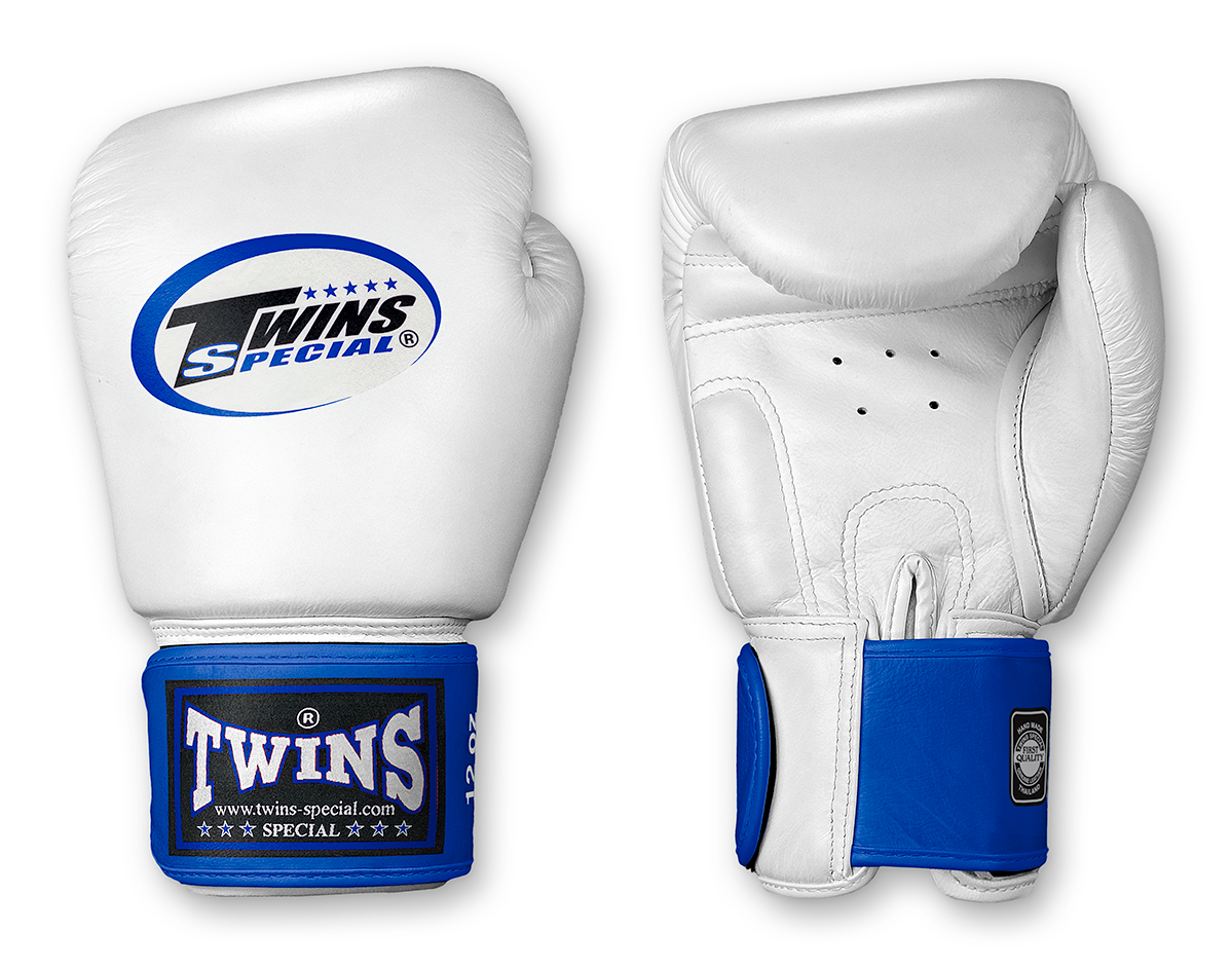 TWINS Boxing Gloves- Dual Color- 2025 Special Edition- Bold Colors- Premium Leather w/ Velcro -  White Fist, Purple, Blue, Green, Red Wrist