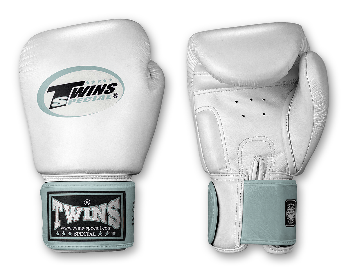 TWINS Boxing Gloves- Dual Color- 2025 Special Edition- Bright Colors- Premium Leather w/ Velcro - White Fist, Pink, Orange, Light Blue, Yellow Wrist